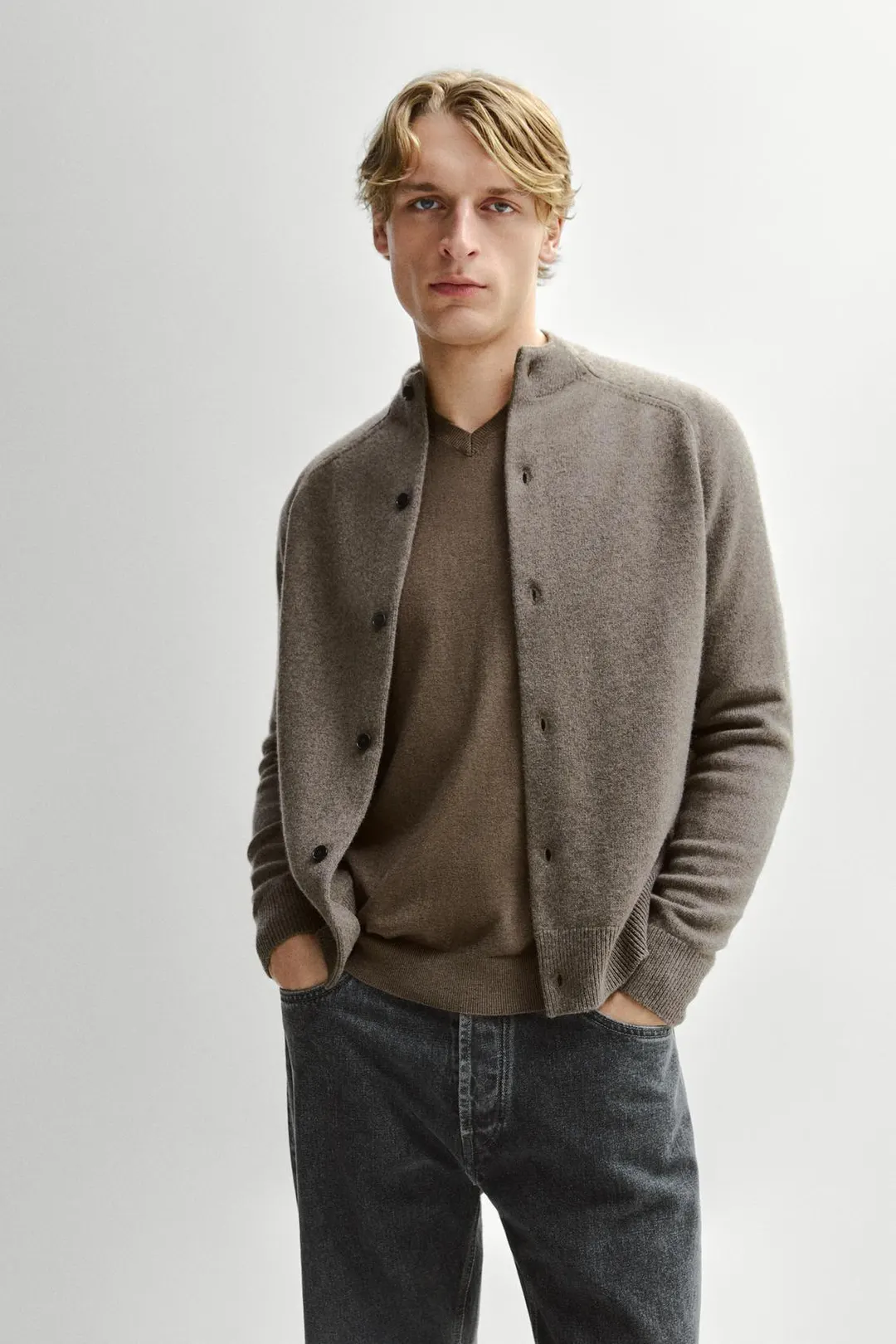 Кардиган из смесовой шерсти с воротником-стойкой, Massimo Dutti