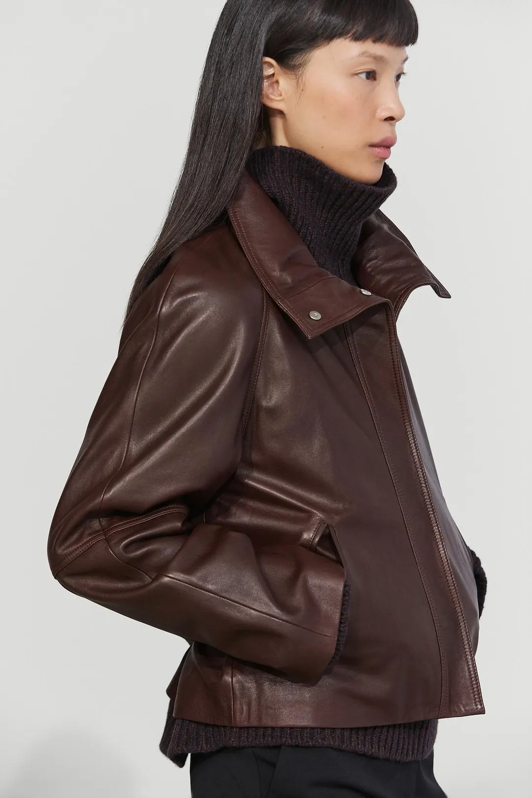 Укороченная куртка из кожи наппа с поясом, Massimo Dutti