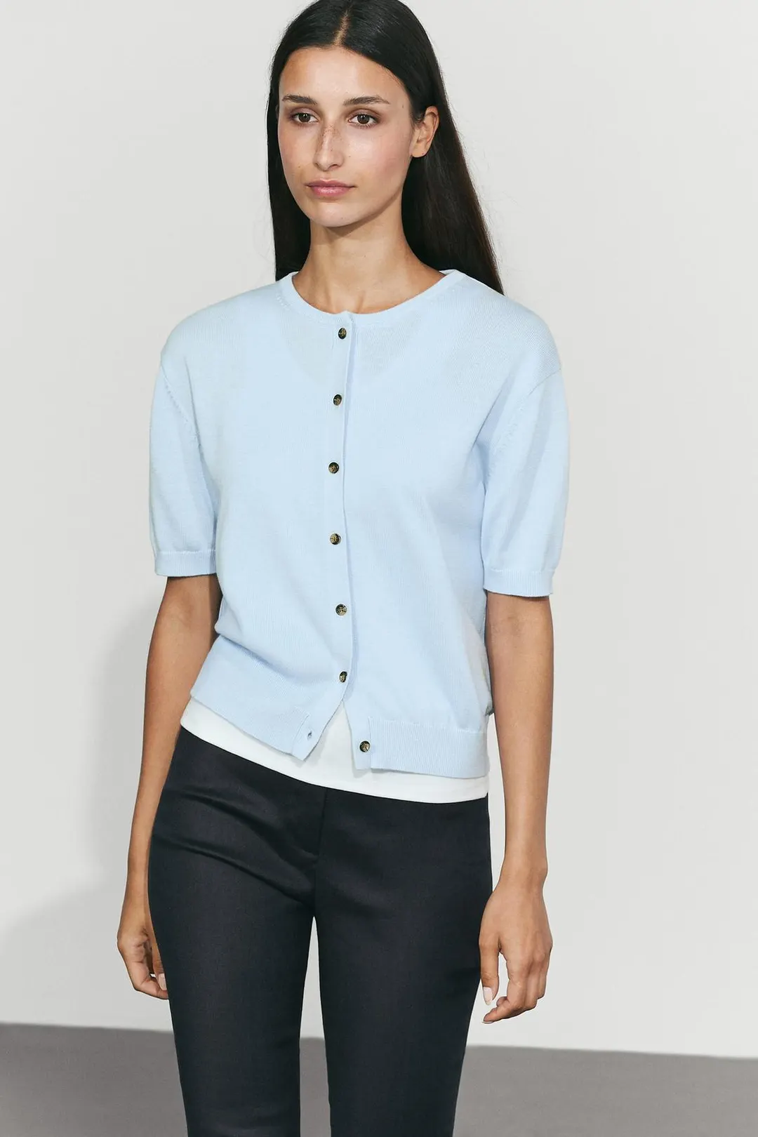 Кардиган вязаный с короткими рукавами из 100% хлопка, Massimo Dutti