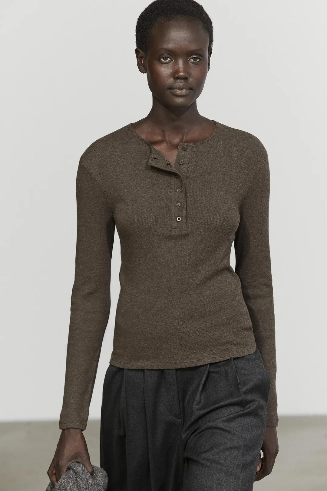 Лонгслив хенли из смесового хлопка, Massimo Dutti