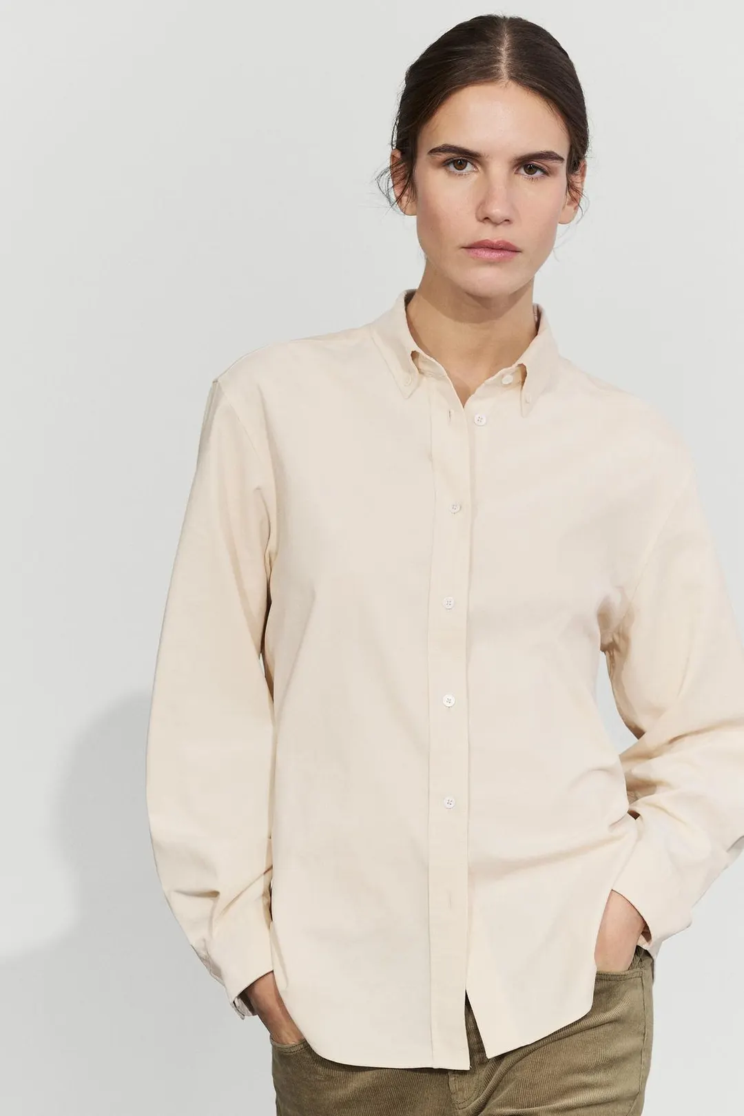 Рубашка из 100% хлопкового микровельвета, Massimo Dutti