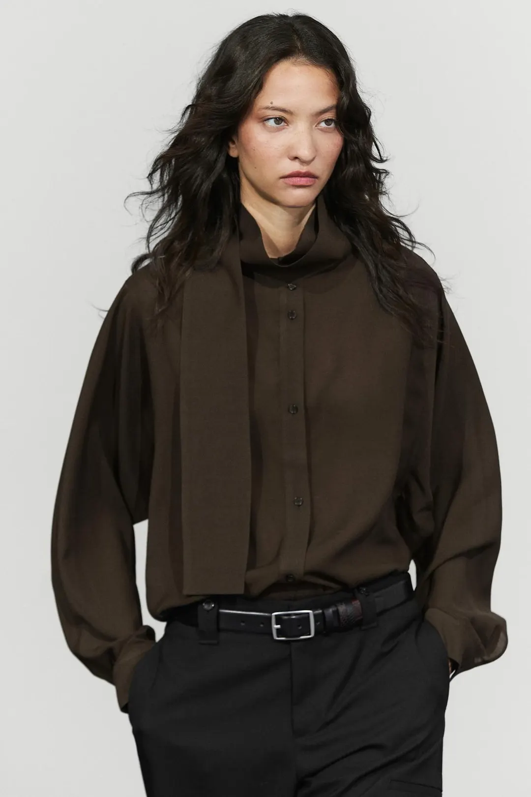 Полупрозрачная рубашка с завязками, Massimo Dutti