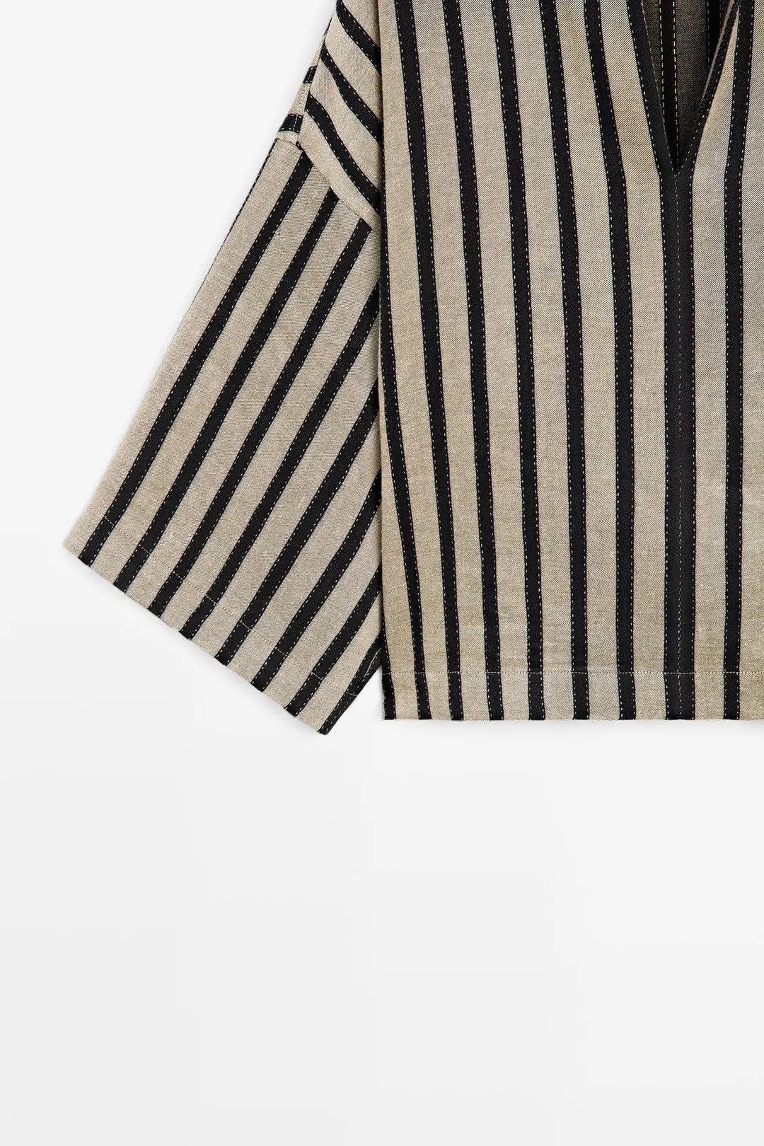 Блузка оверсайз из смесового льна в полоску, Massimo Dutti