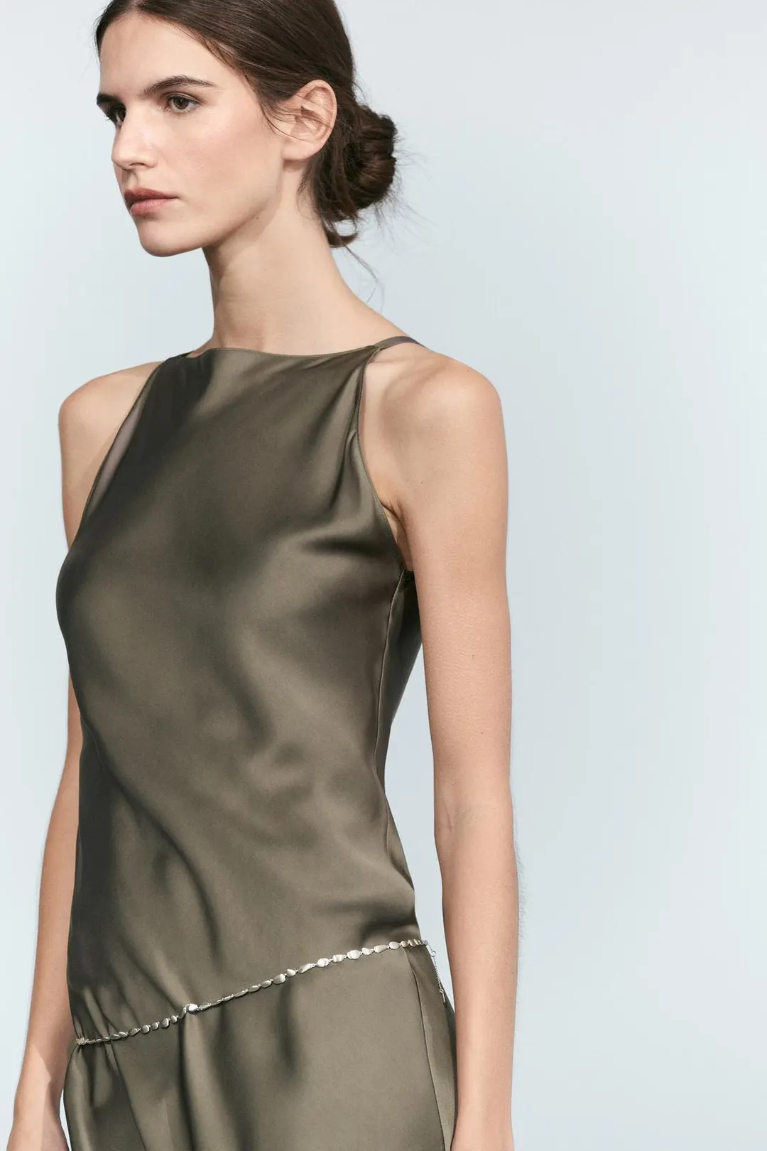 Платье струящееся атласное миди, Massimo Dutti