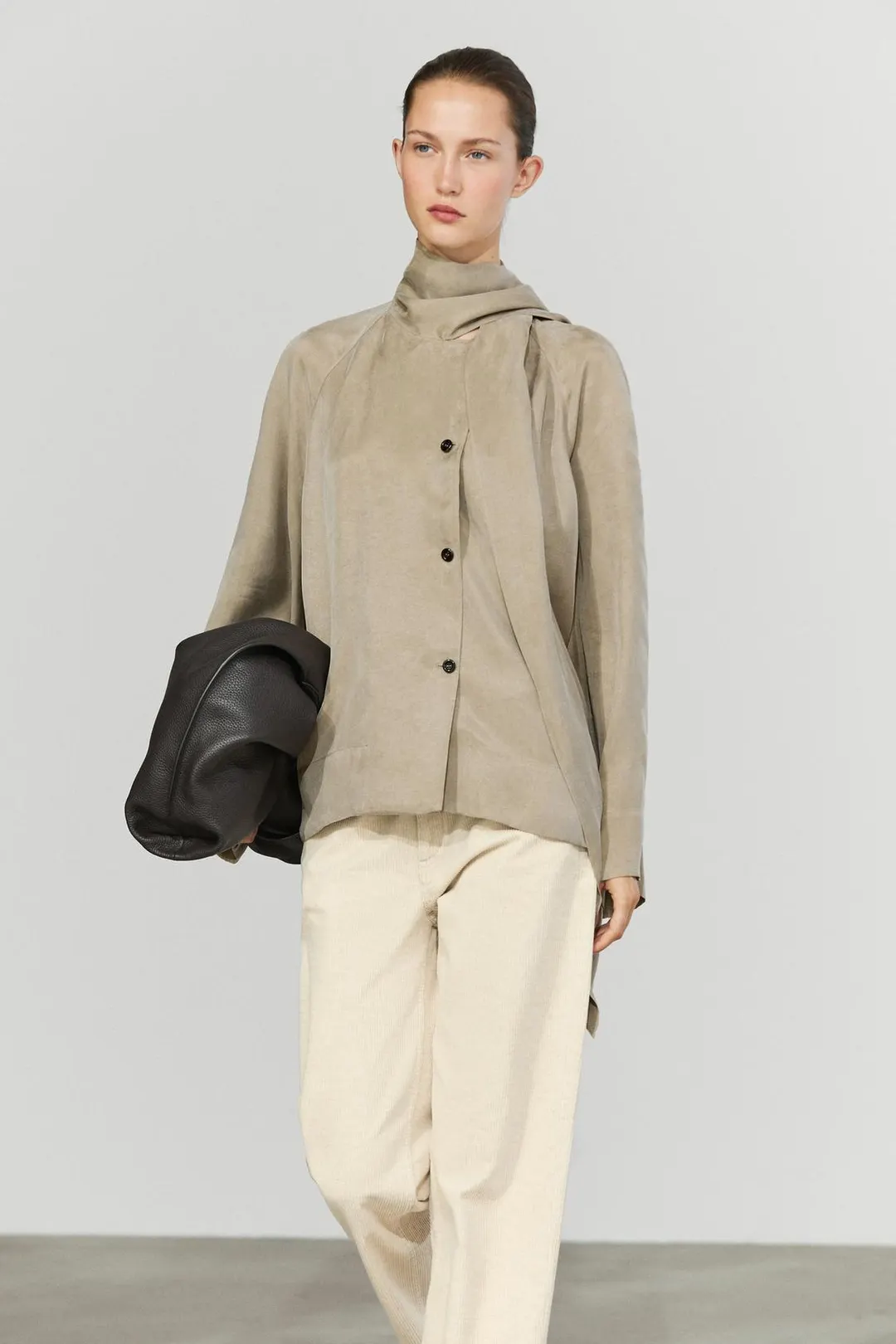Рубашка струящаяся с шарфом, Massimo Dutti