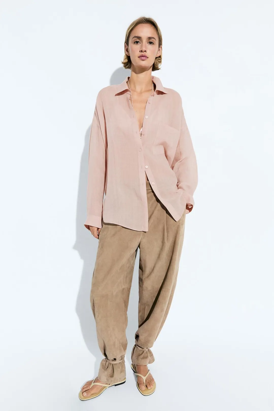 Струящаяся рубашка из рами с карманом, Massimo Dutti