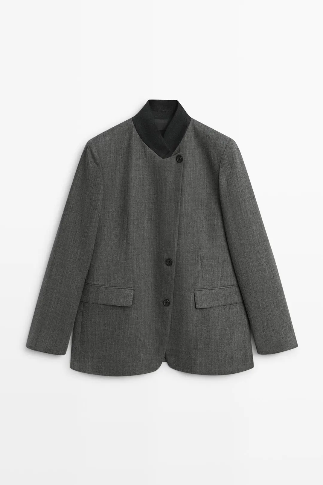 Блейзер из 100% шерсти с контрастным воротником, Massimo Dutti