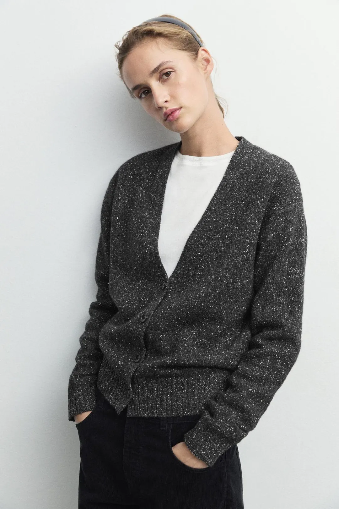 Кардиган из шерсти и кашемира с крапинками, Massimo Dutti