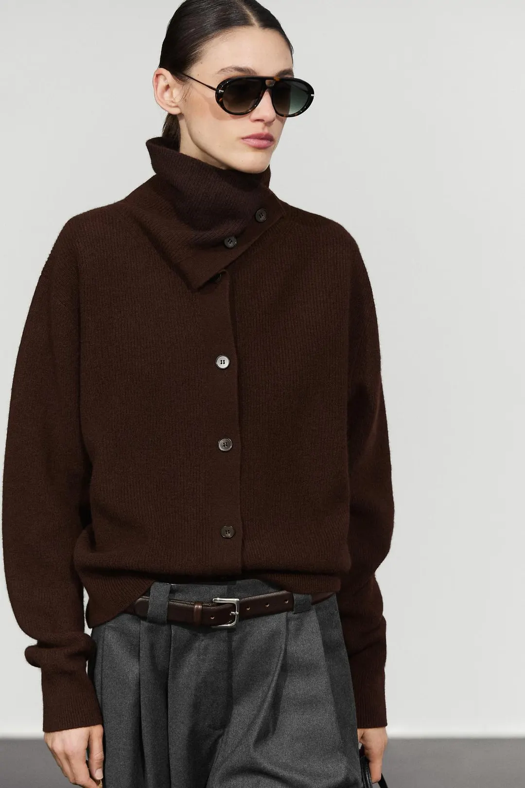 Кардиган жемчужной вязки с воротником-трубой, Massimo Dutti