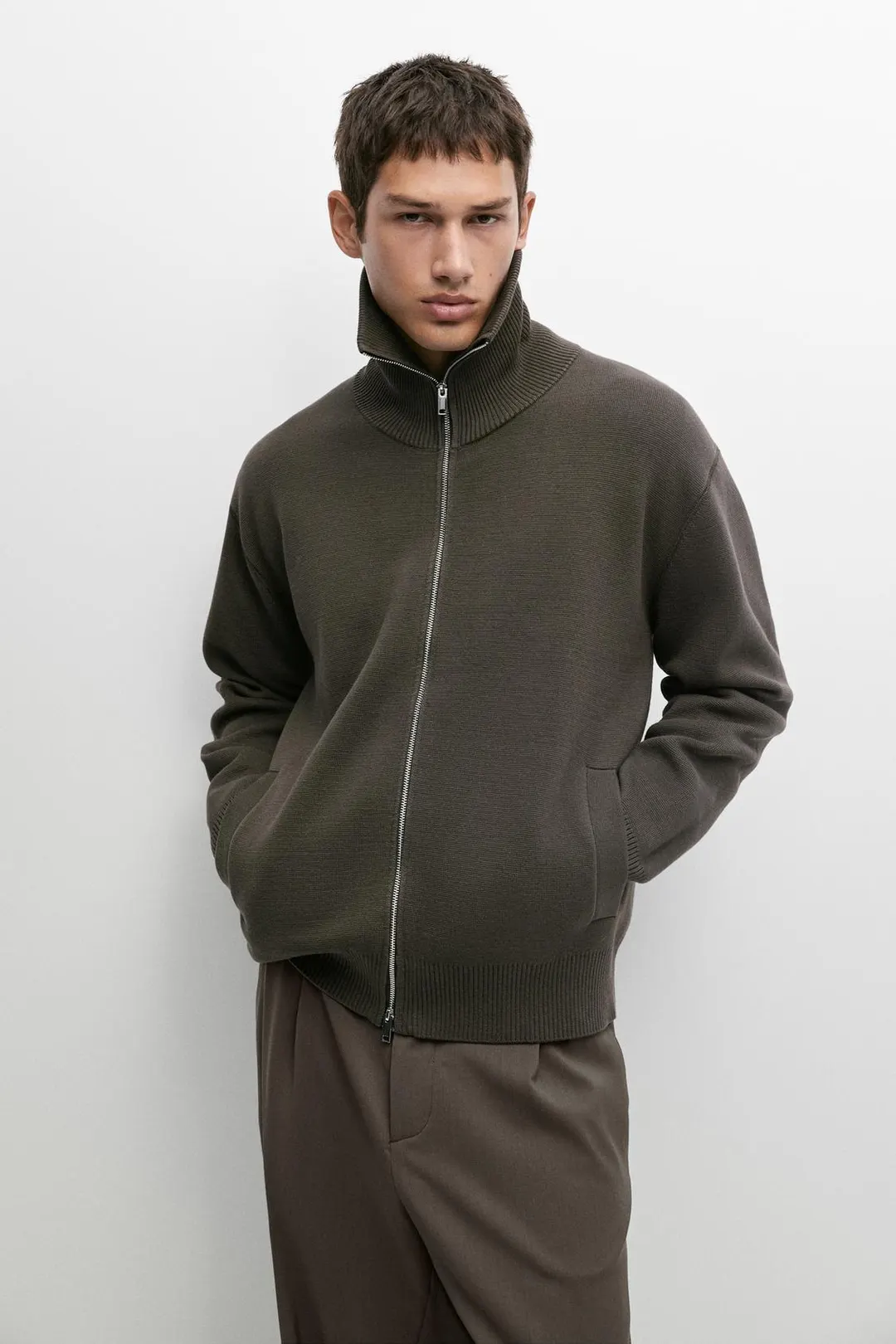 Кардиган из 100% хлопка на молнии, Massimo Dutti
