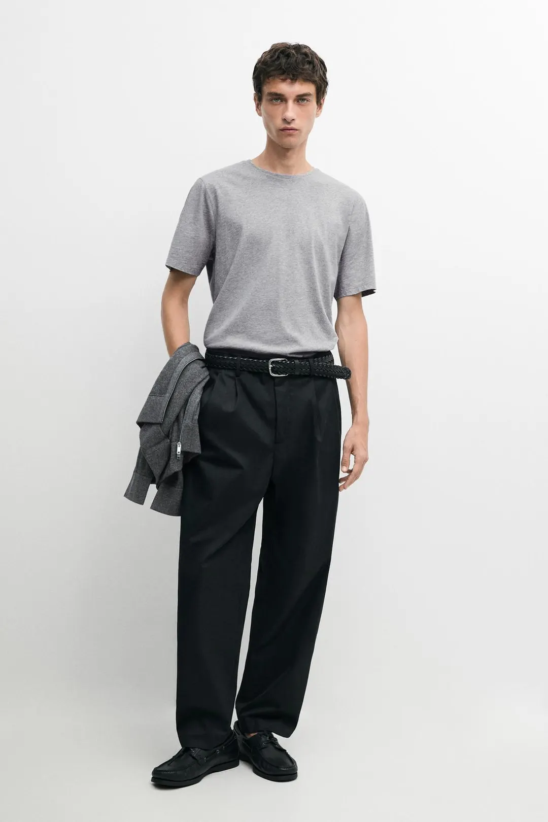 Футболка из меланжевого хлопка с короткими рукавами, Massimo Dutti