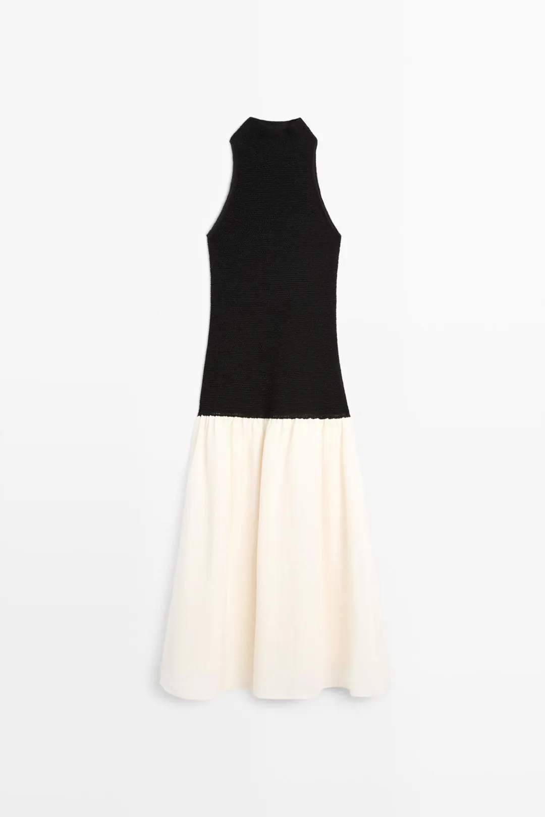 Платье комбинированное миди, Massimo Dutti