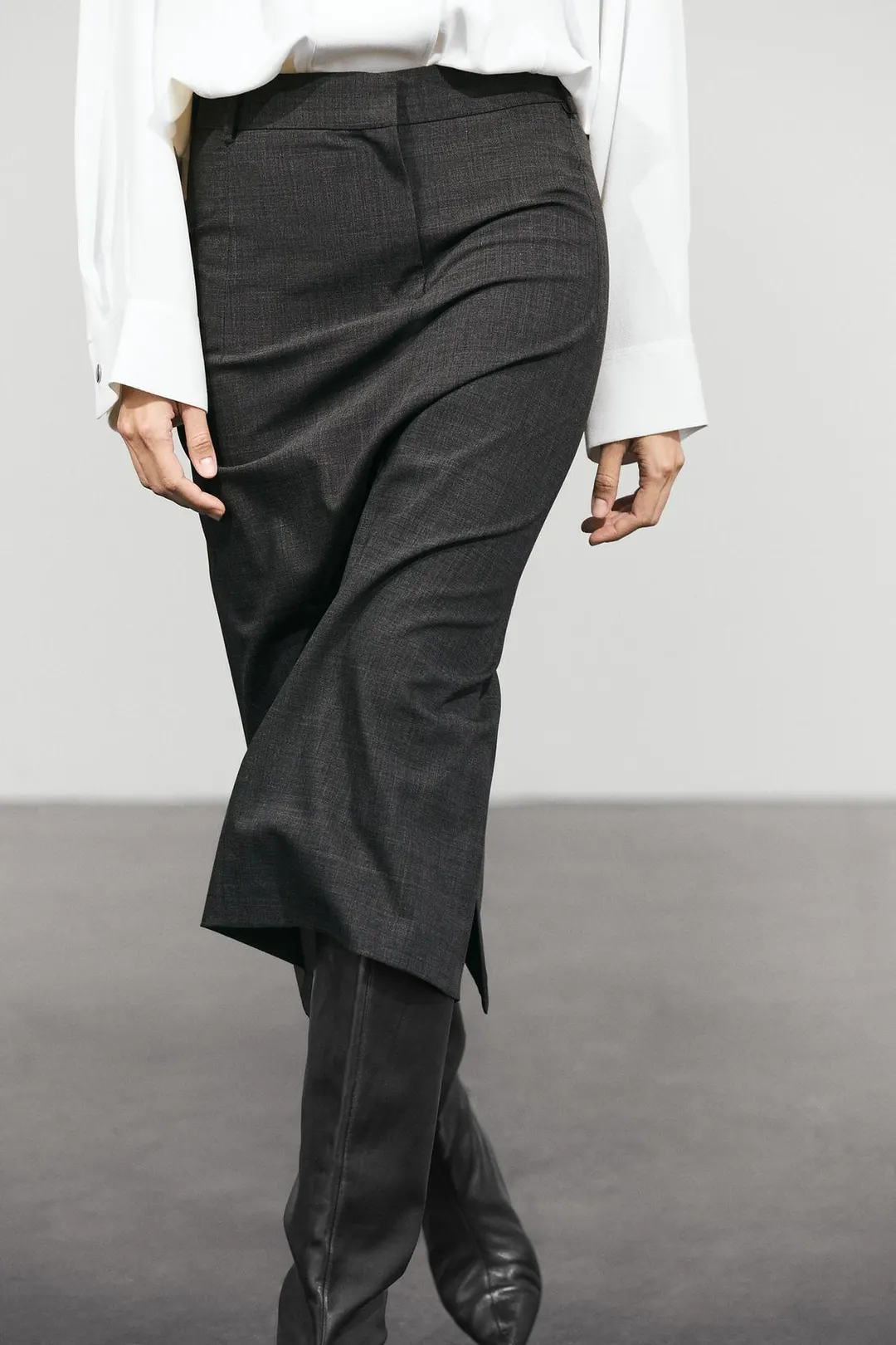 Юбка миди прямая из смесовой шерсти, Massimo Dutti
