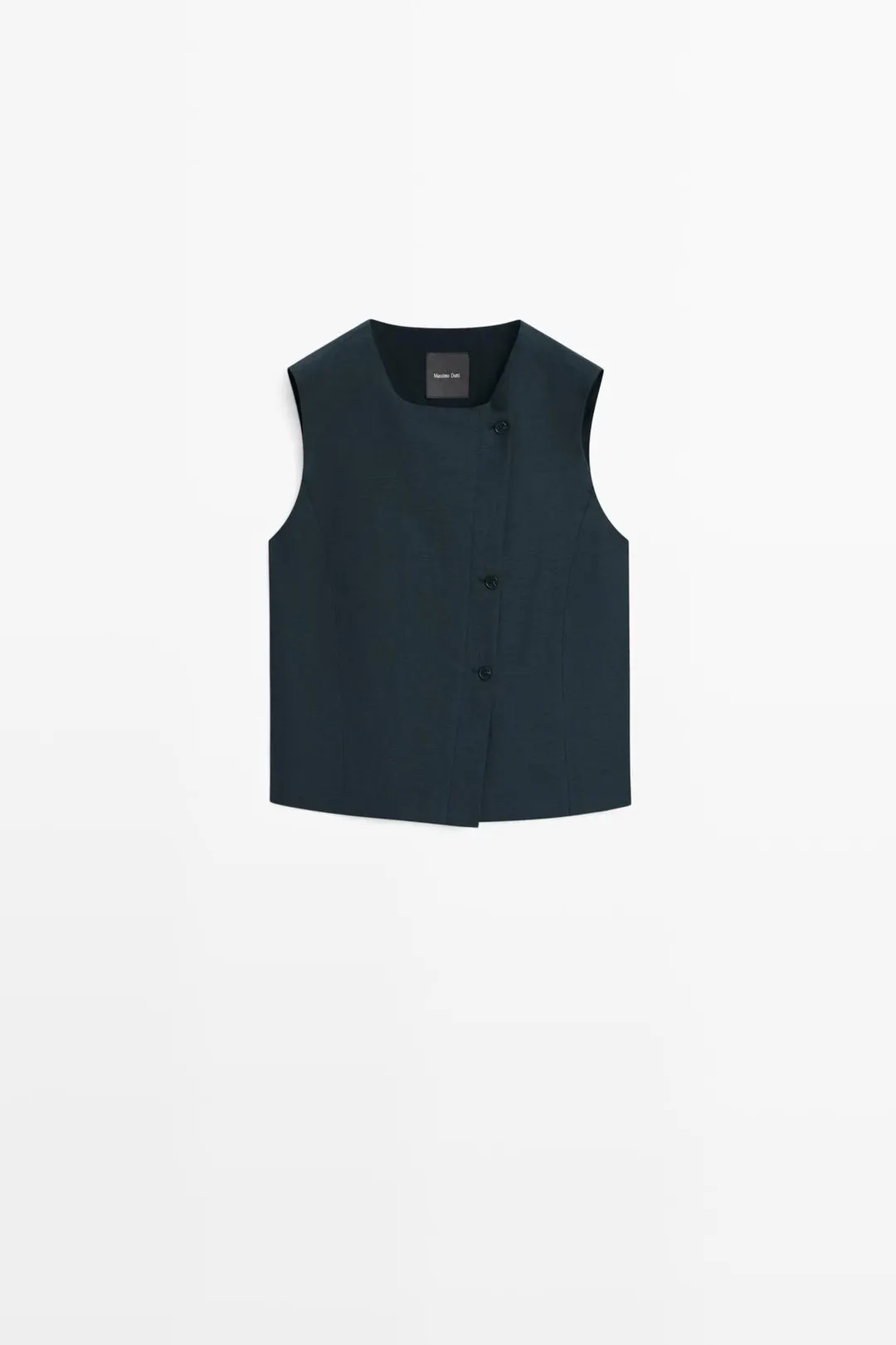 Льняной асимметричный жилет на пуговицах, Massimo Dutti