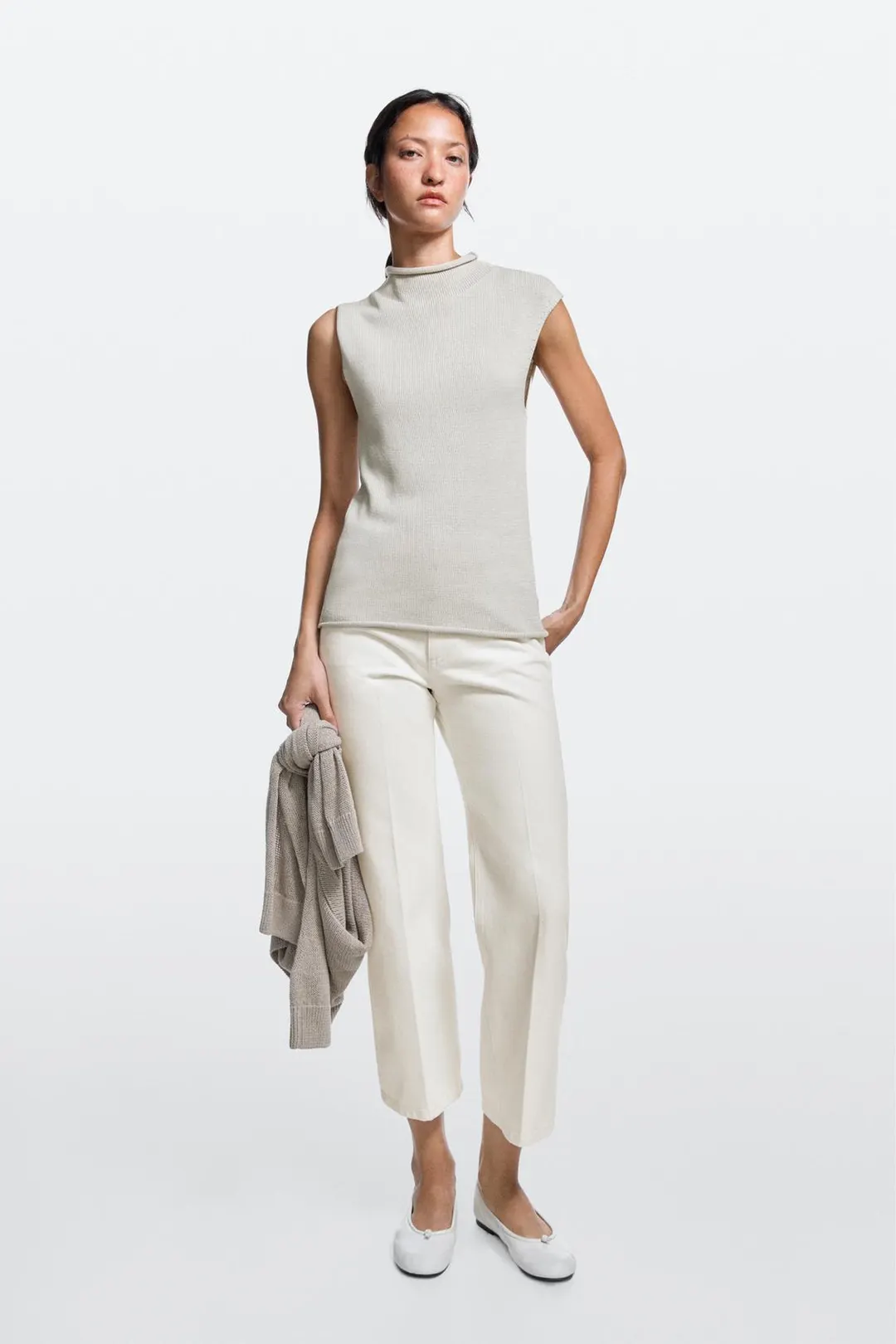 Джинсы укороченные клеш со средней посадкой, Massimo Dutti