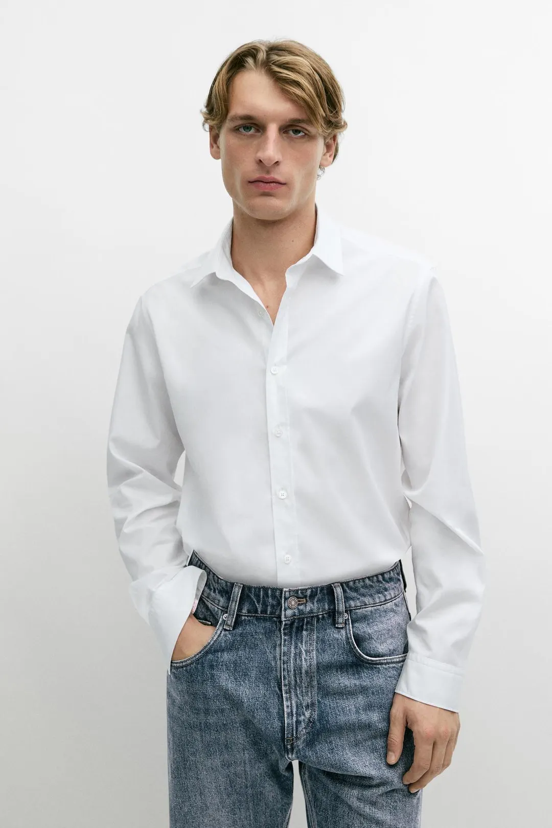 Рубашка прямого кроя из поплина из 100% хлопка, Massimo Dutti