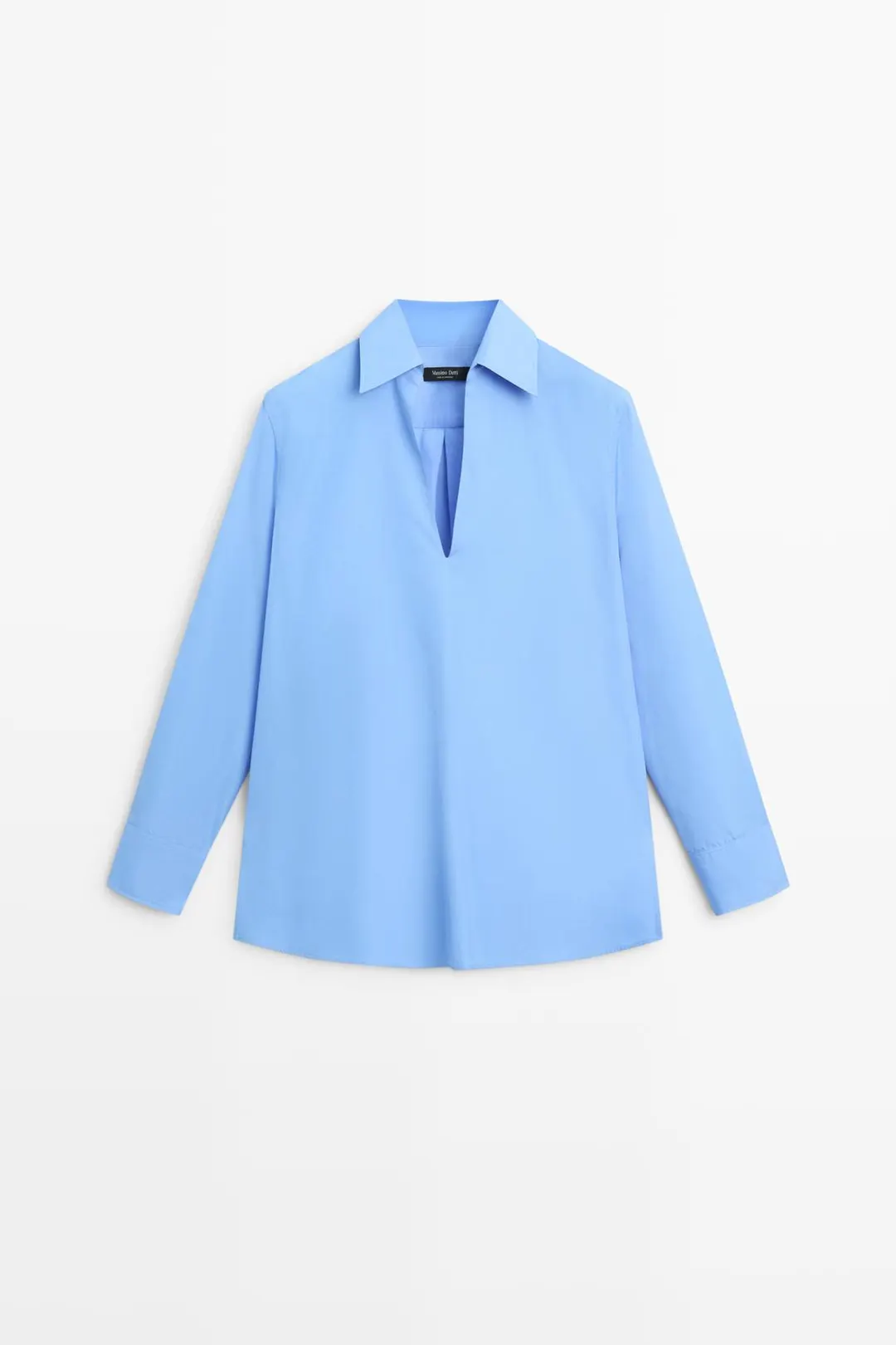 Блузка из хлопкового поплина с V-образным вырезом, Massimo Dutti