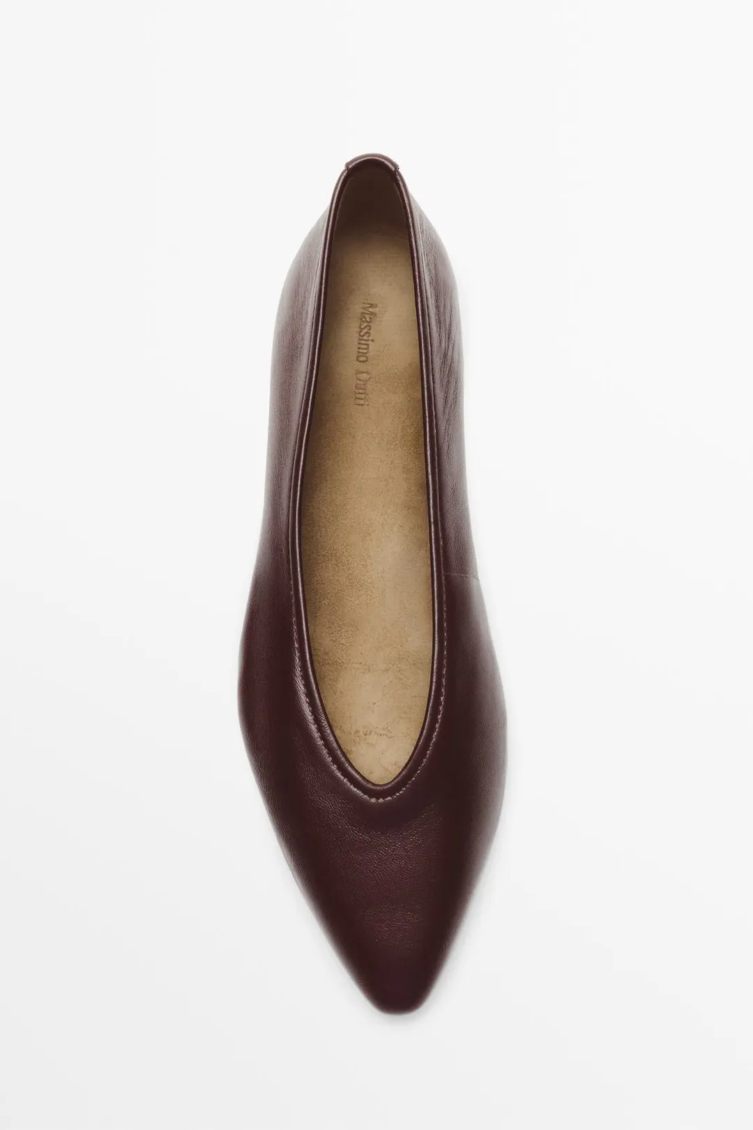 Балетки с острым носом из мягкой кожи, Massimo Dutti