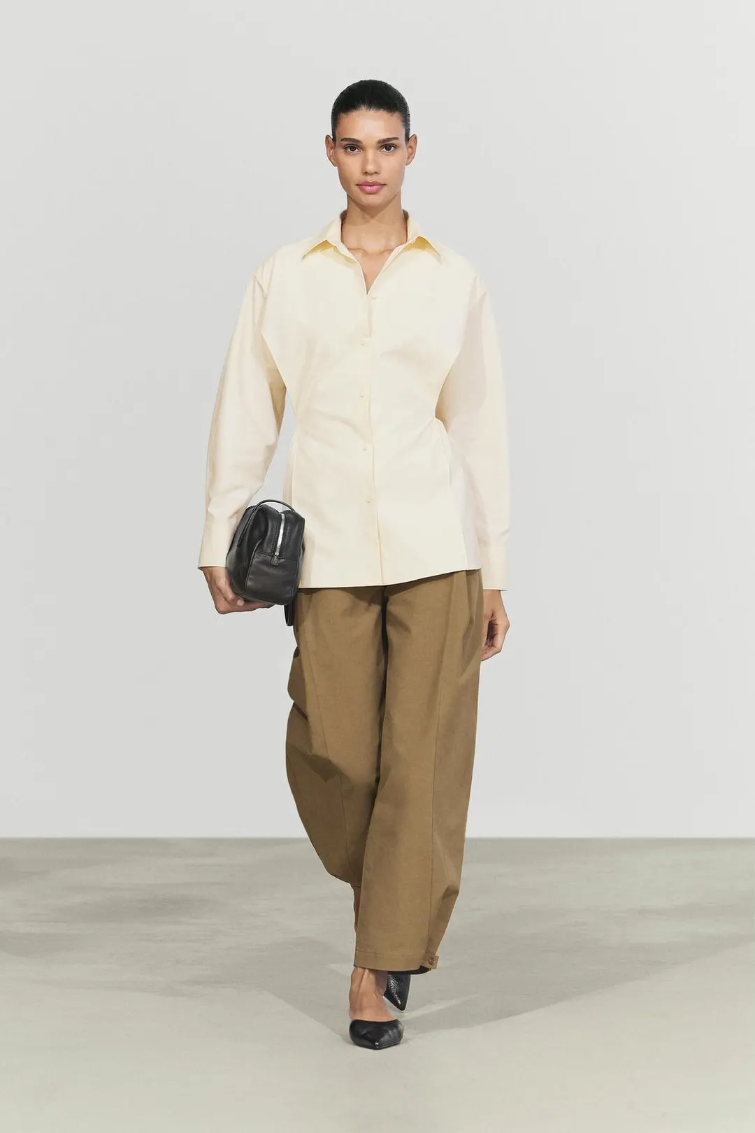 Хлопковая рубашка струящегося кроя с поясом, Massimo Dutti