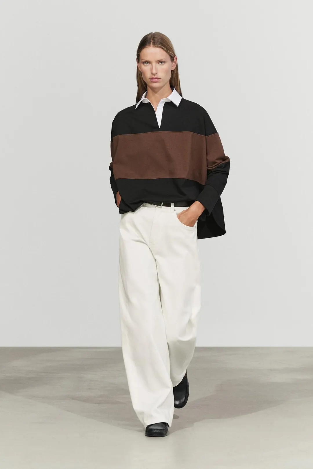 Поло оверсайз из 100% хлопка в широкую полоску, Massimo Dutti