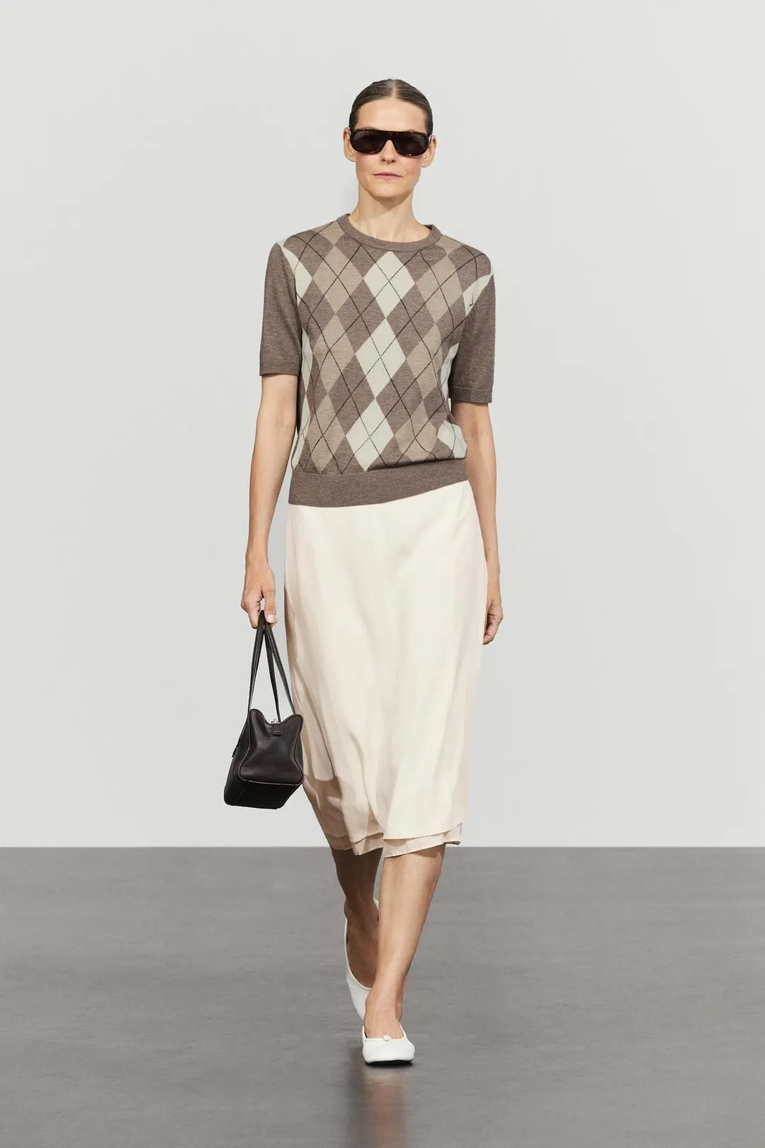 Свитер с короткими рукавами и узором аргайл, Massimo Dutti