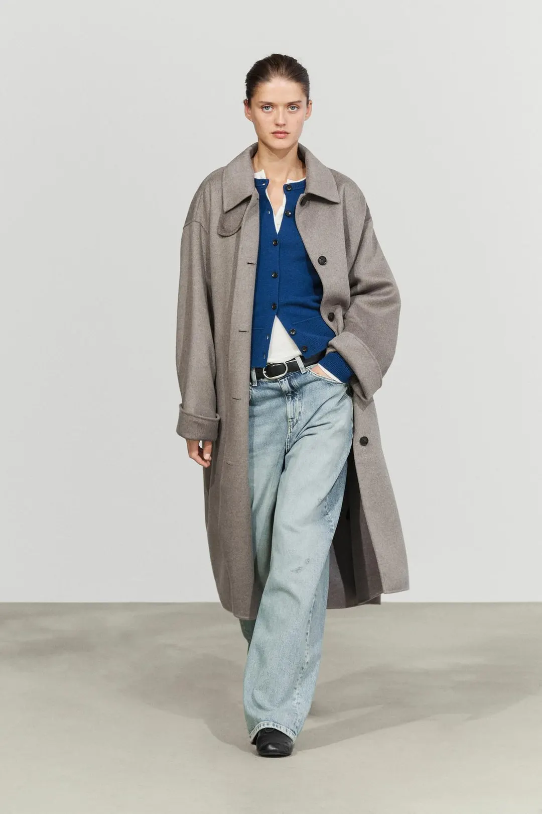 Длинное пальто с шерстяным воротником, Massimo Dutti