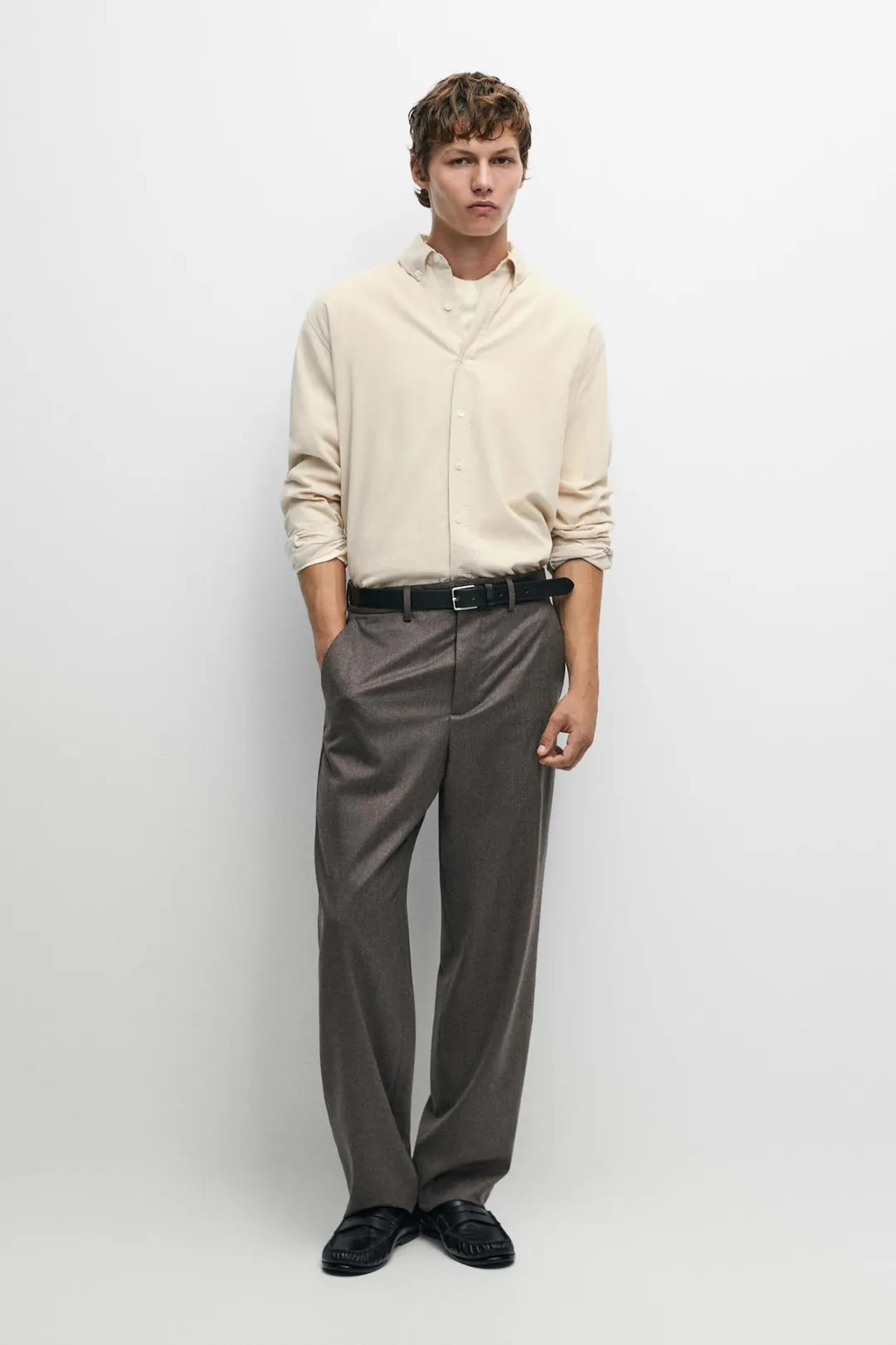 Рубашка прямого кроя из тонкого вельвета, Massimo Dutti