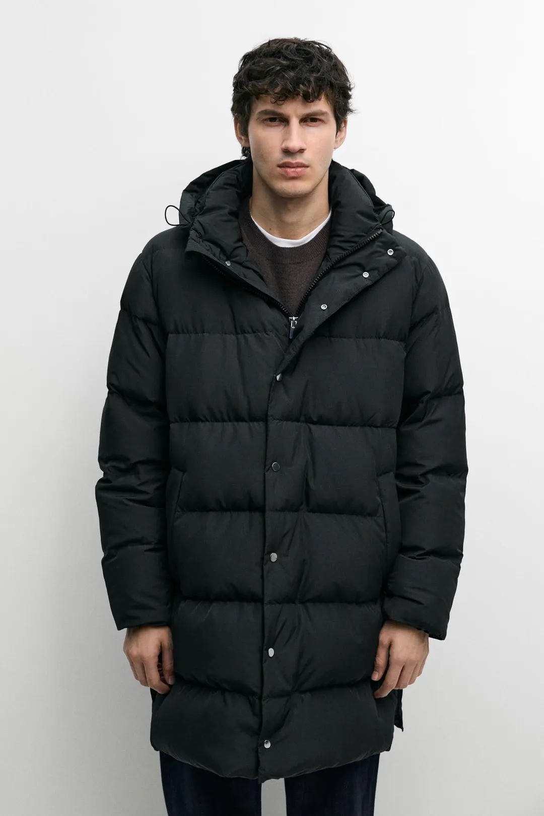 Длинный пуховик с капюшоном, Massimo Dutti