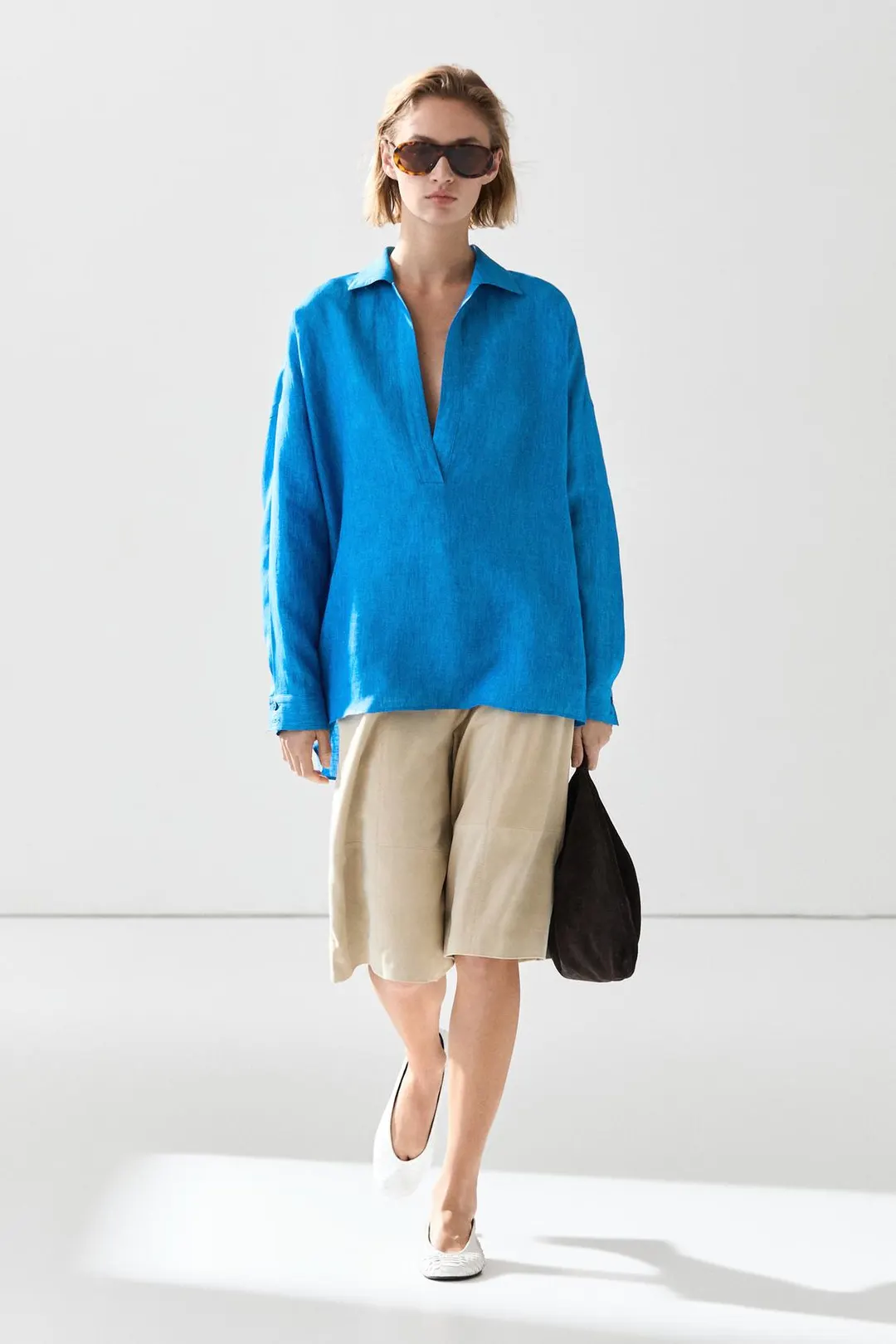 Струящаяся блузка из 100% льна, Massimo Dutti