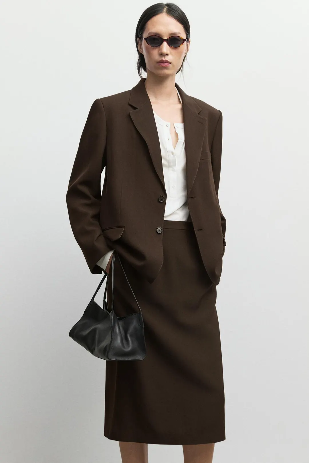 Прямая юбка миди из смесовой шерсти, Massimo Dutti