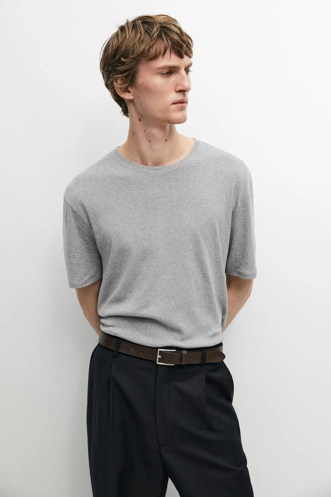 Меланжевая футболка из 100% хлопка, Massimo Dutti