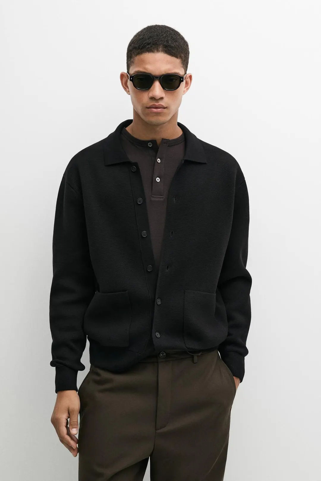 Кардиган из 100% хлопка с воротником поло, Massimo Dutti