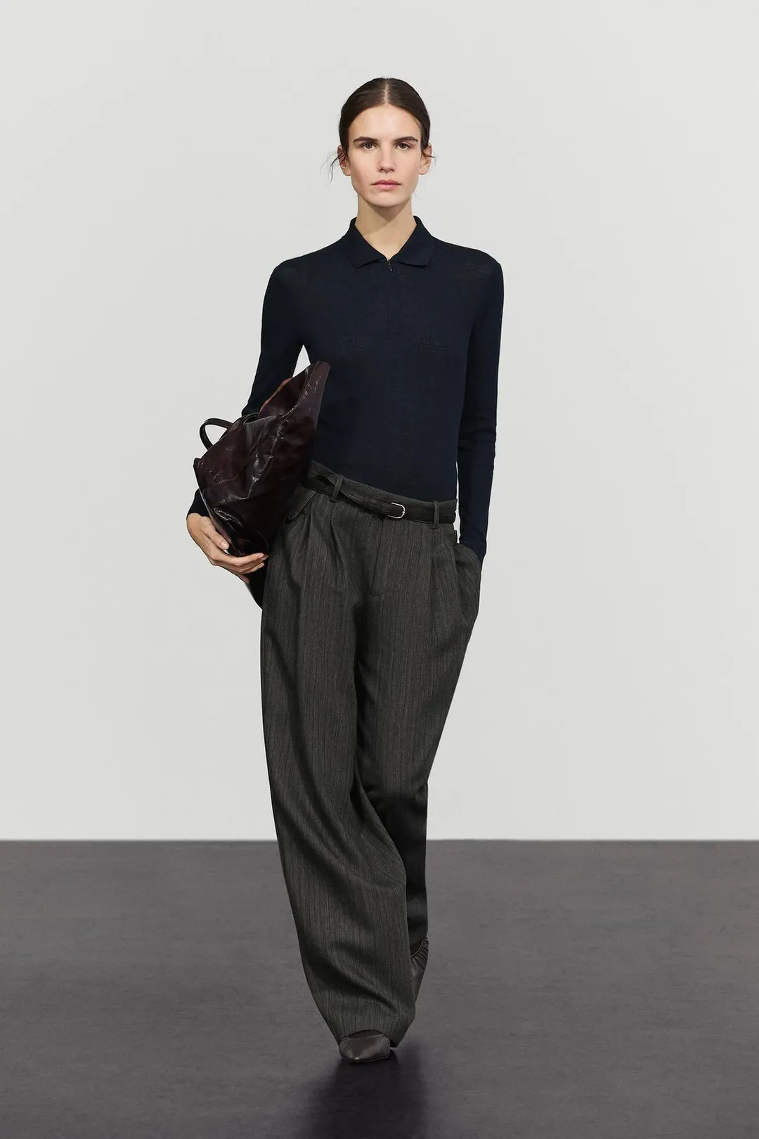 Поло из смесового хлопка с длинными рукавами, Massimo Dutti