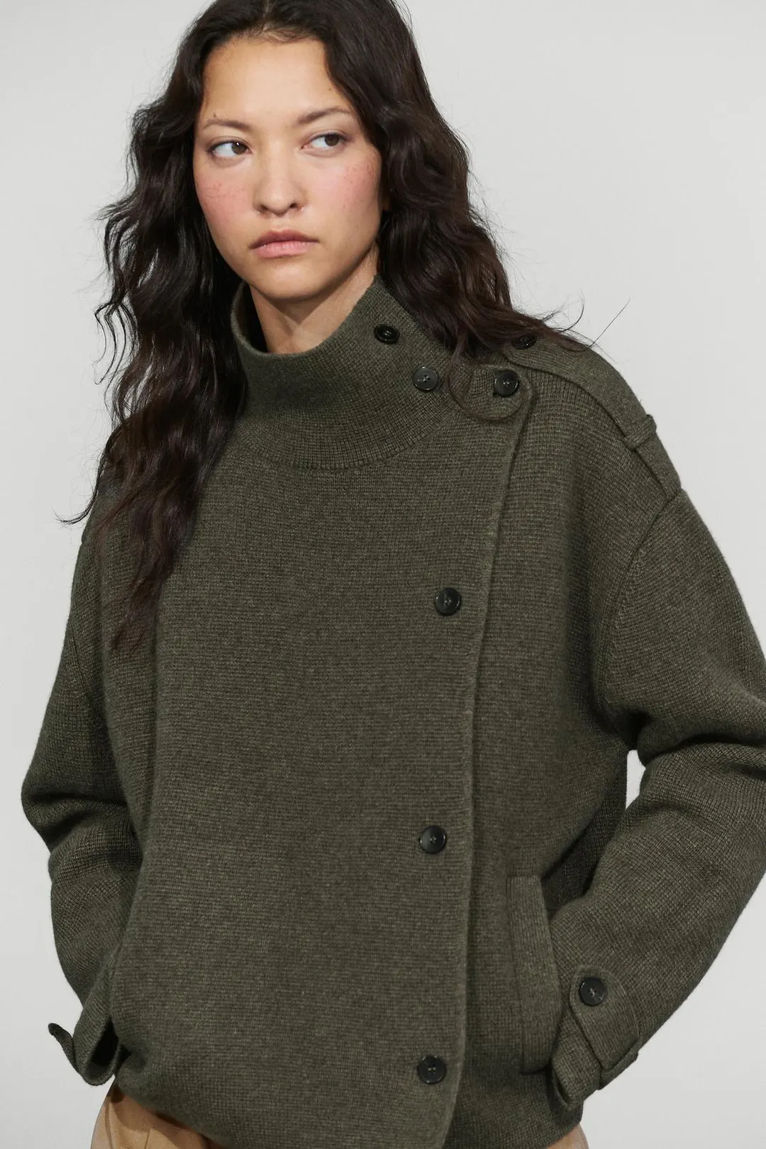 Жакет вязаный двубортный из смесовой шерсти, Massimo Dutti