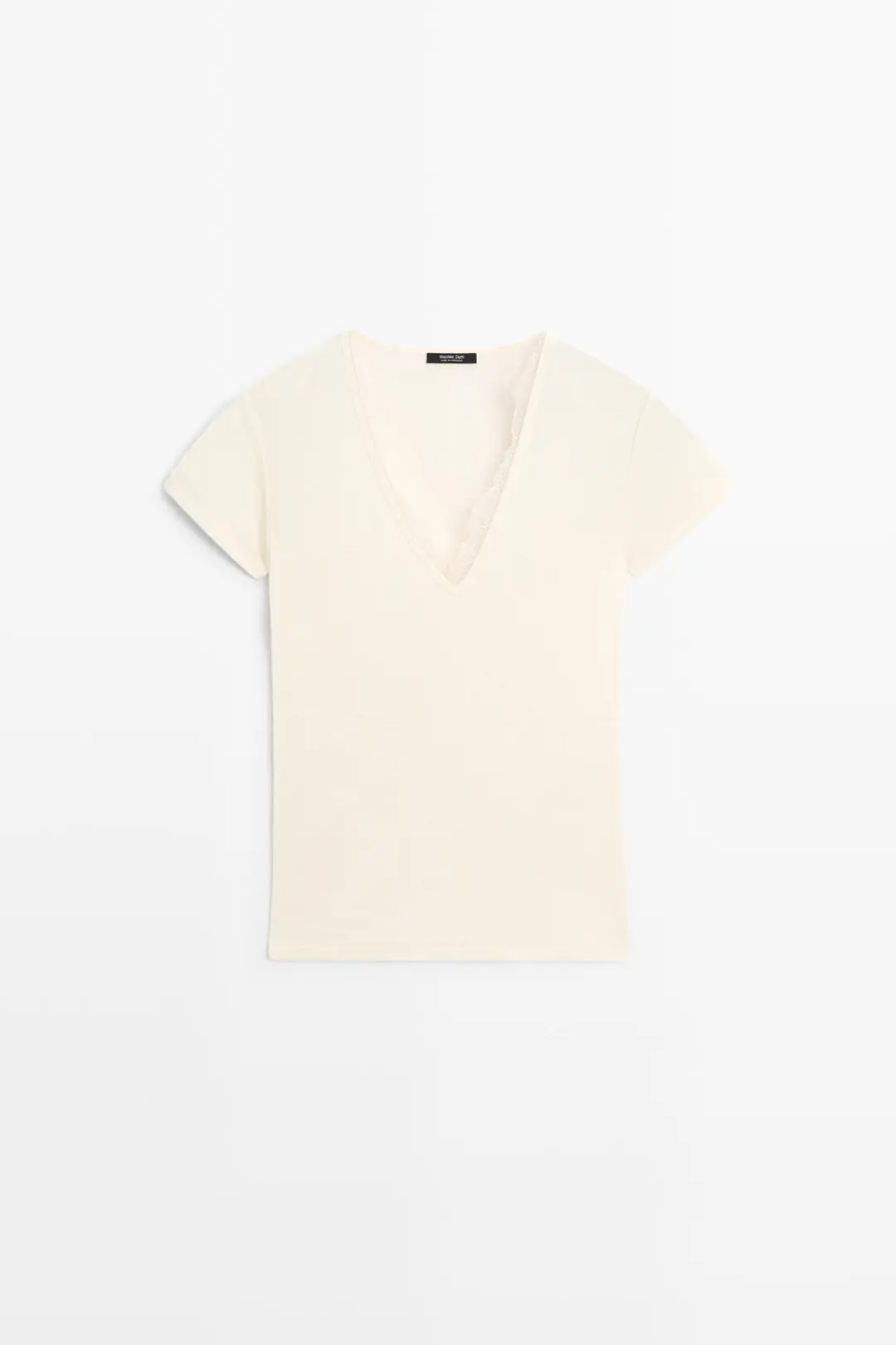 Футболка с V-образным вырезом и кружевом, Massimo Dutti
