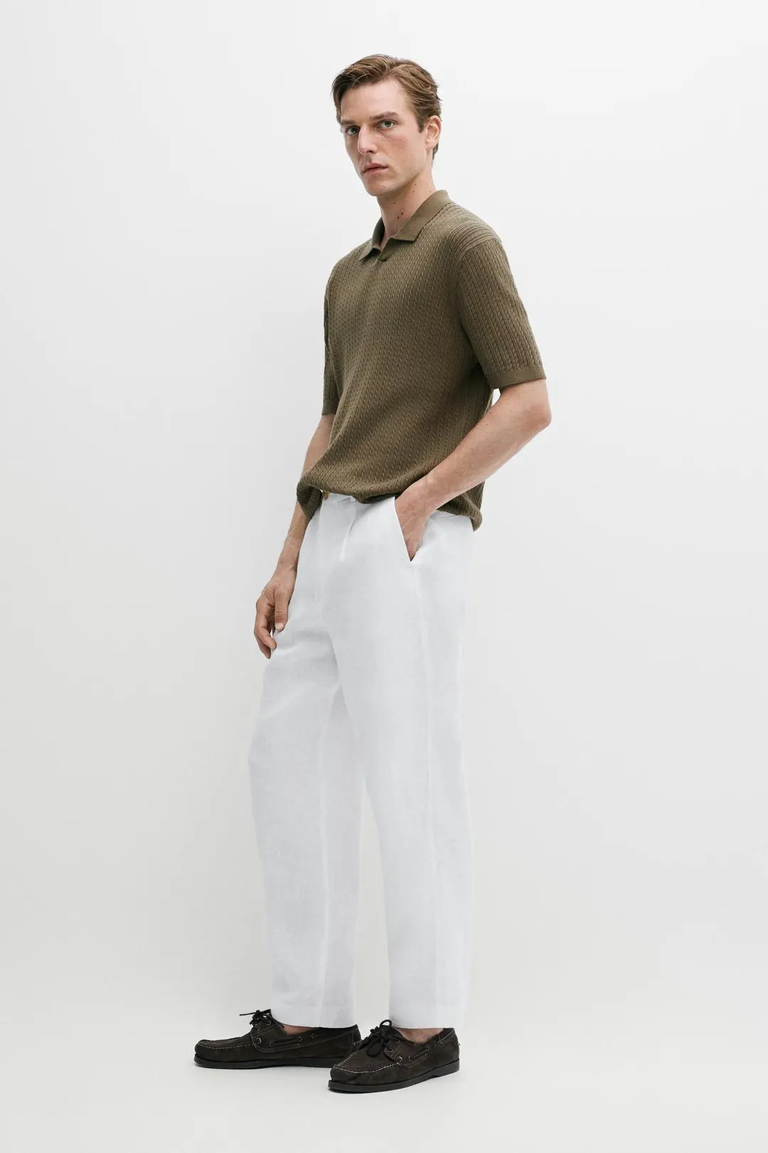 Вязаное поло из 100% хлопка с узором косы, Massimo Dutti