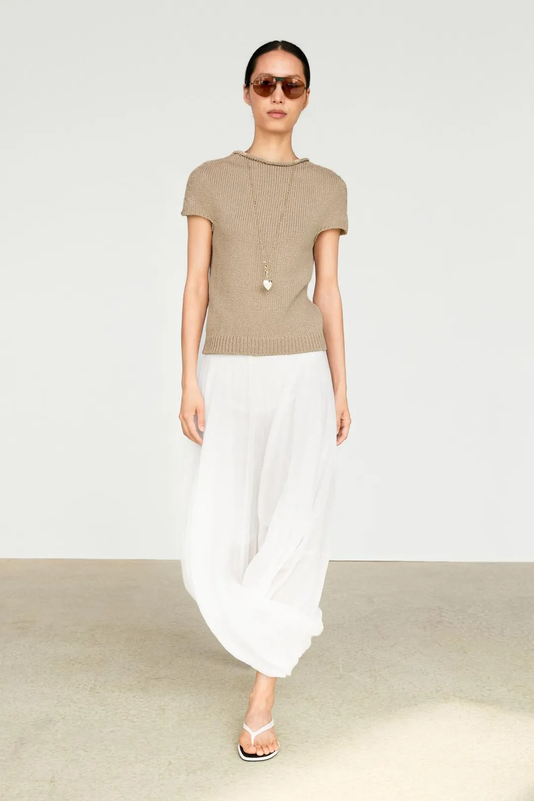 Свитер с короткими рукавами и воротником-стойкой из смесового хлопка, Massimo Dutti