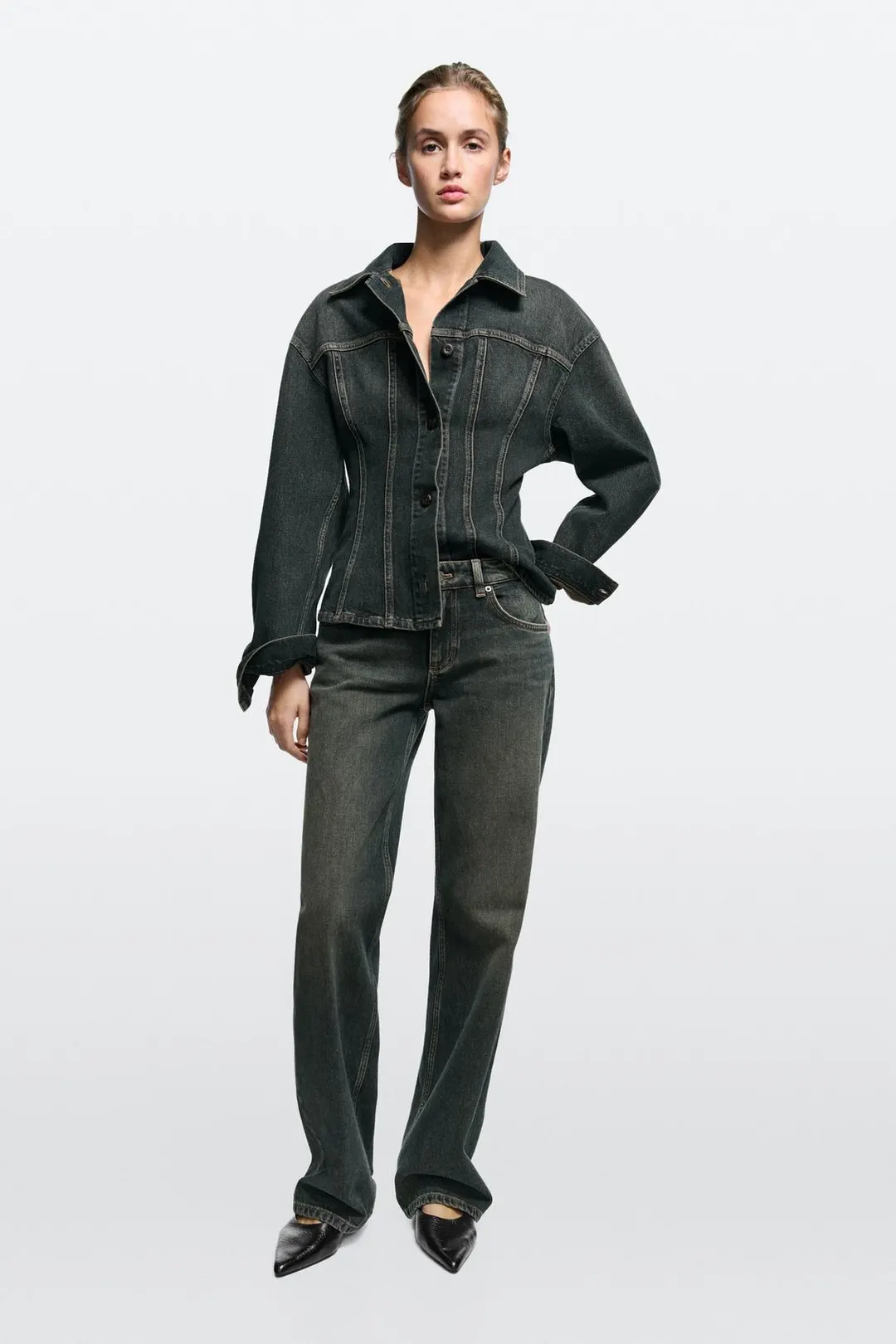 Прямые джинсы с низкой посадкой в стиле тотал-лук, Massimo Dutti