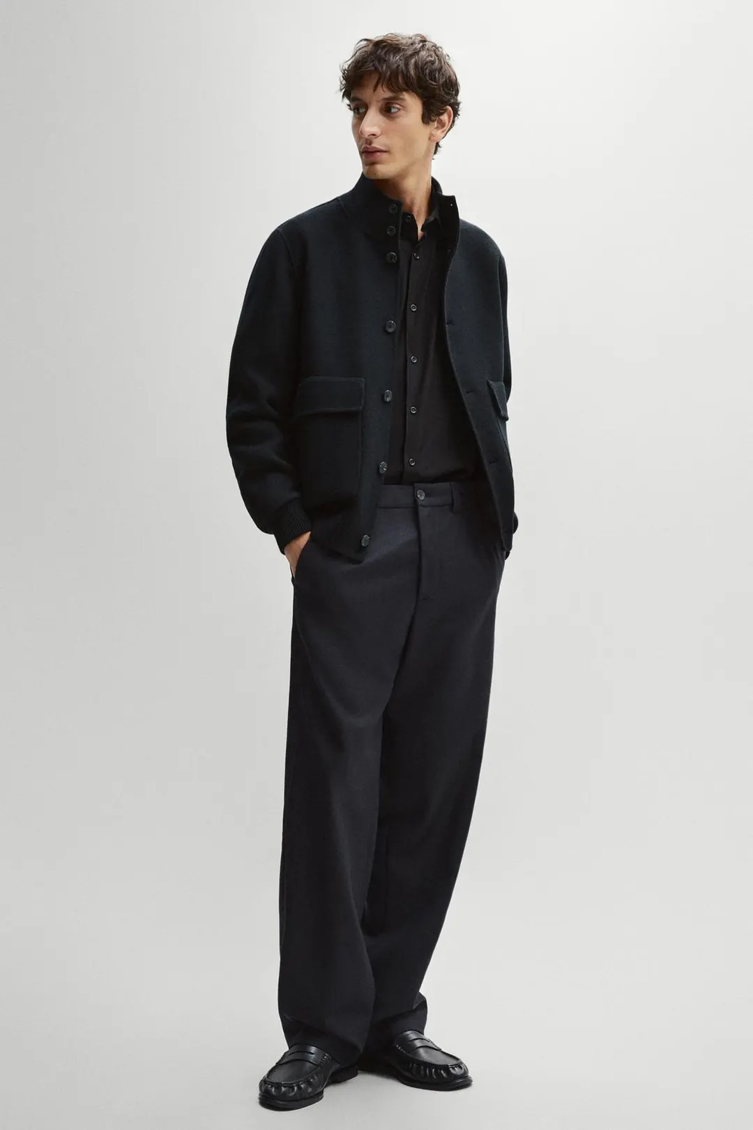 Бомбер из смесовой шерсти с карманами, Massimo Dutti