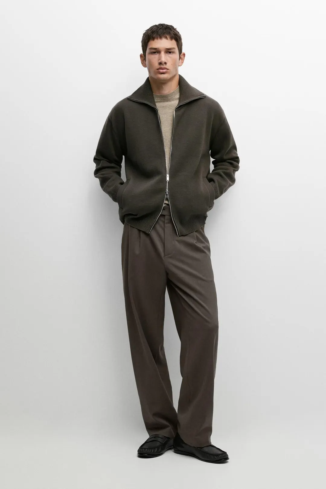 Кардиган из 100% хлопка на молнии, Massimo Dutti