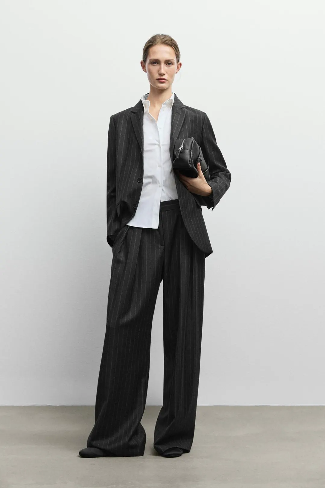 Брюки широкие из 100% шерсти в тонкую полоску, Massimo Dutti