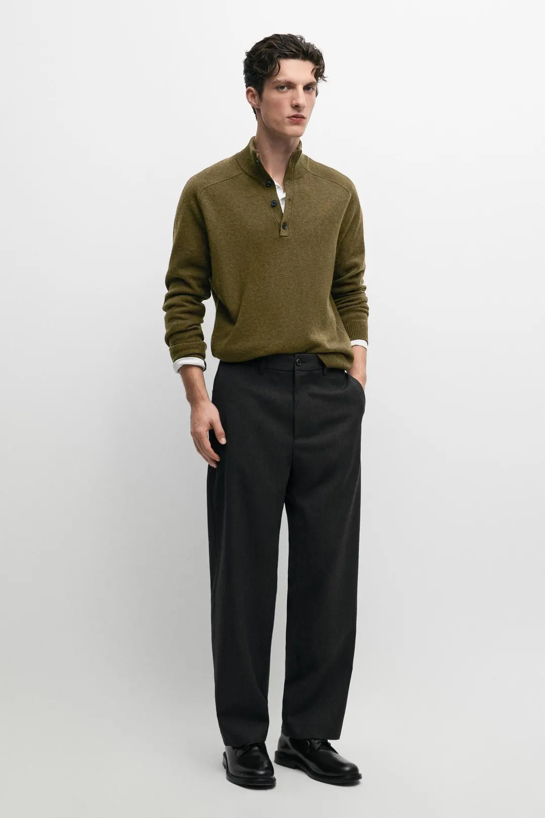 Брюки свободного кроя в елочку из 100% шерсти, Massimo Dutti