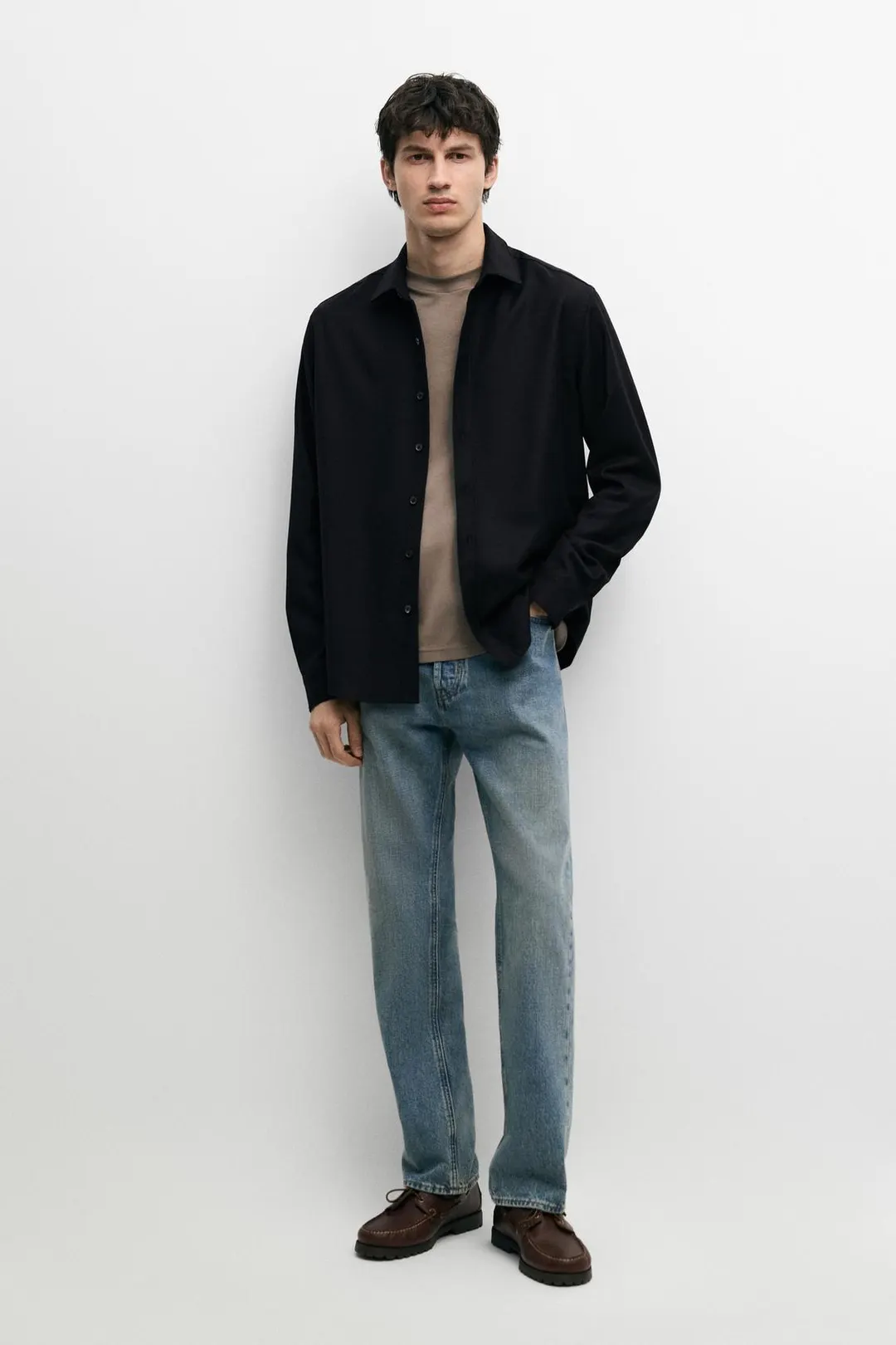 Рубашка прямого кроя из 100% шерсти, Massimo Dutti
