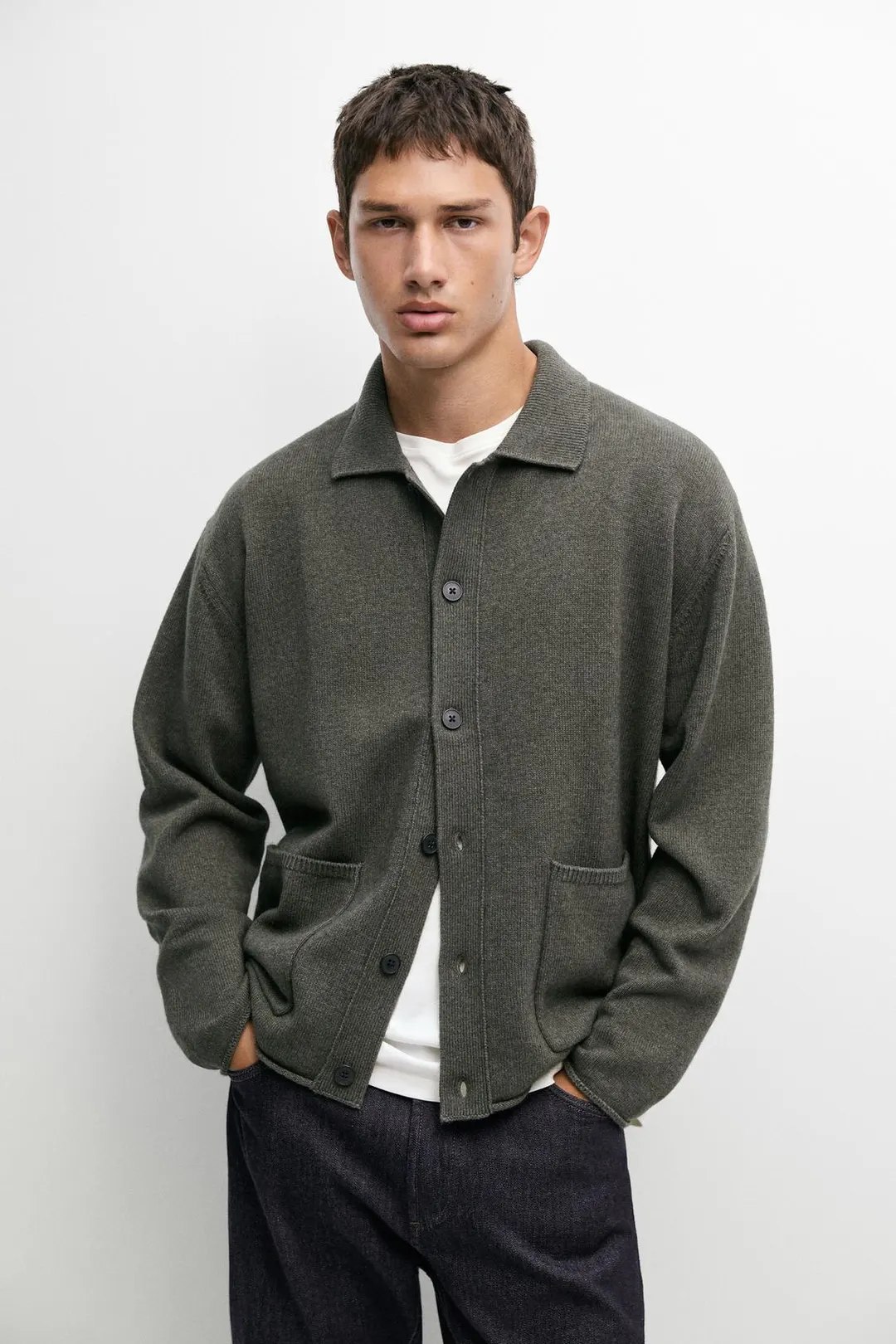 Кардиган из смесовой шерсти с воротником поло, Massimo Dutti