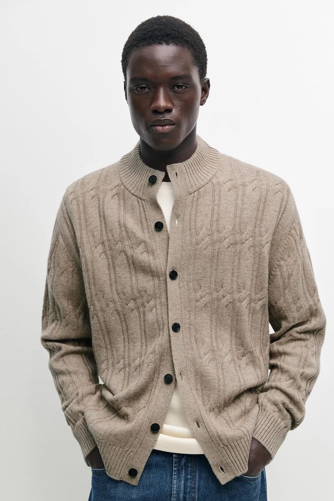 Кардиган фактурной вязки из смесовой шерсти, Massimo Dutti