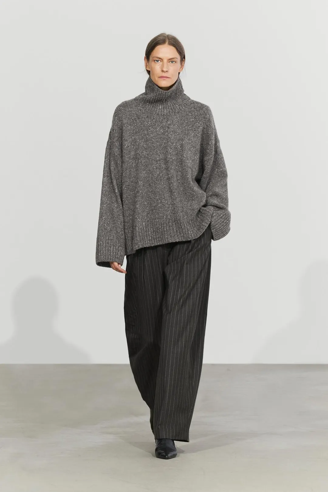 Брюки широкие в полоску из смесовой шерсти, Massimo Dutti