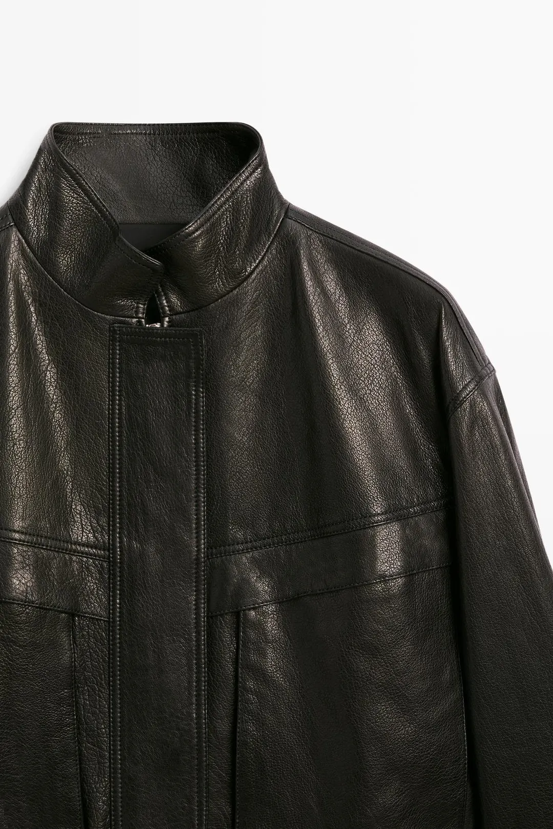 Короткая куртка из кожи наппа с высоким воротником, Massimo Dutti