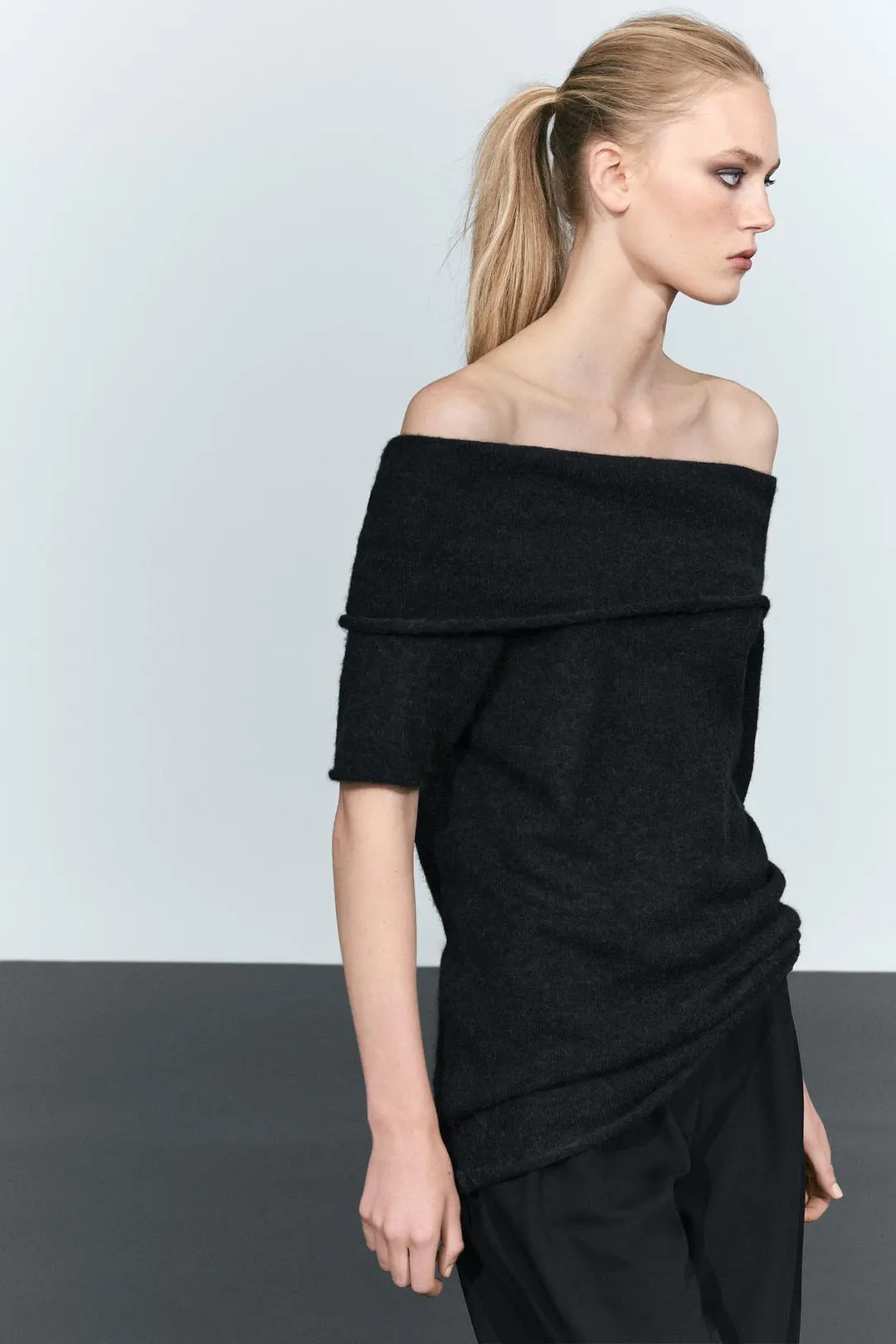 Драпированный топ с открытыми плечами, Massimo Dutti