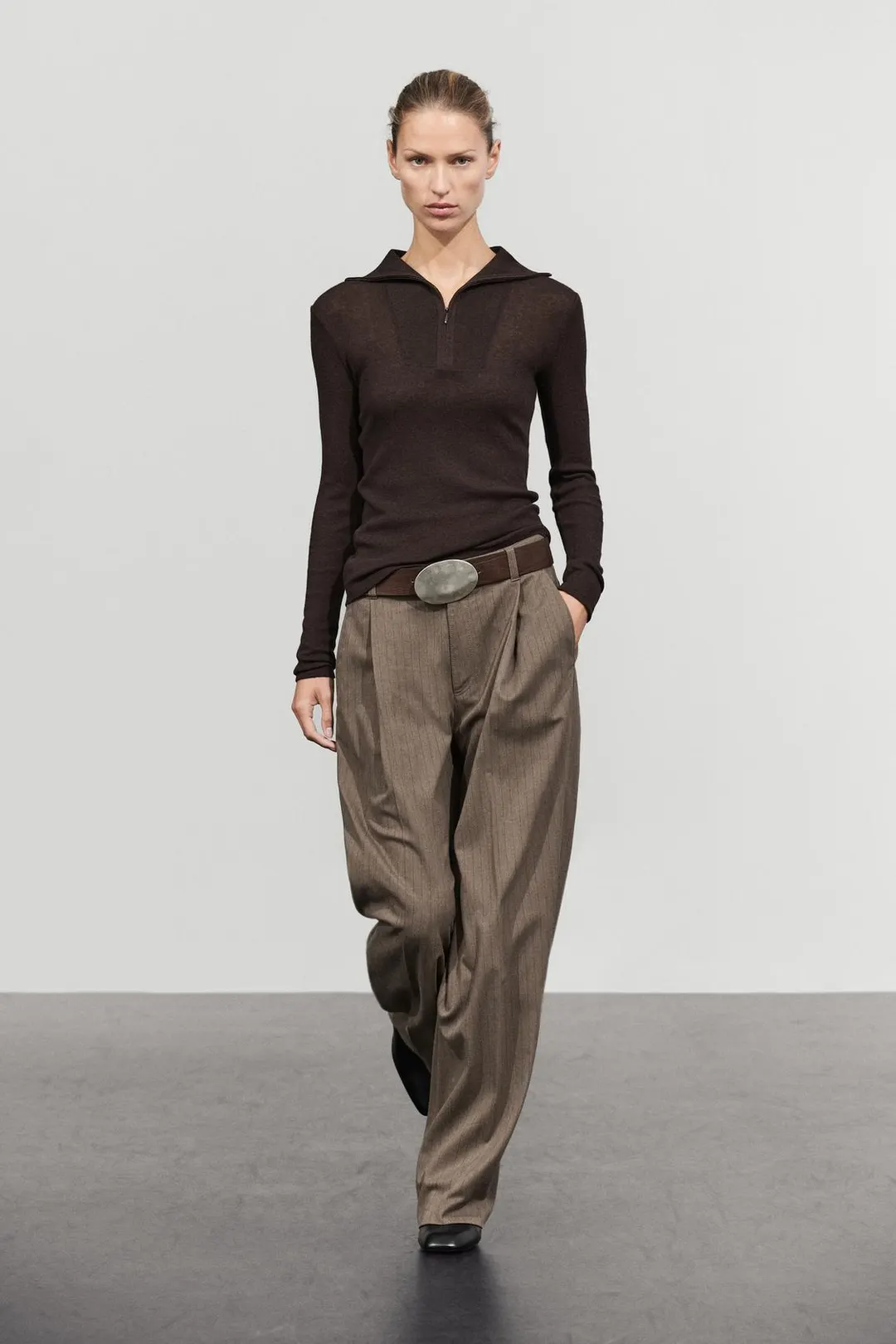 Футболка с длинными рукавами из смесового хлопка на молнии до груди, Massimo Dutti