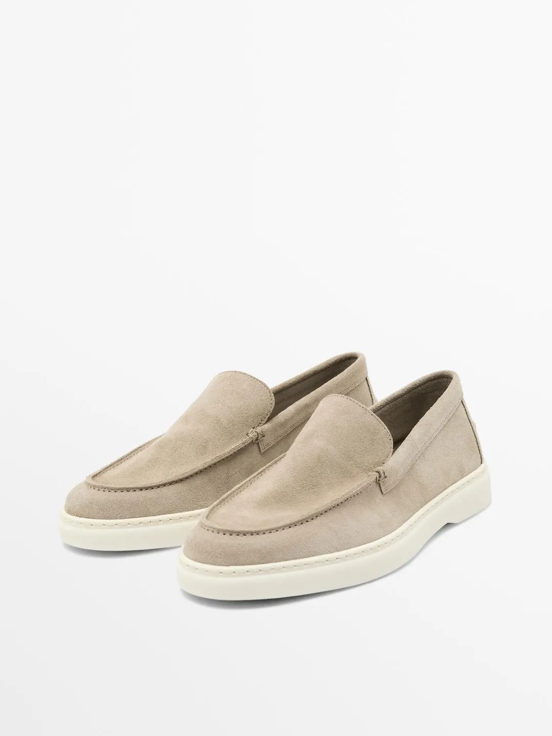 Лоферы из кожаного спилка с мокасинным швом, Massimo Dutti